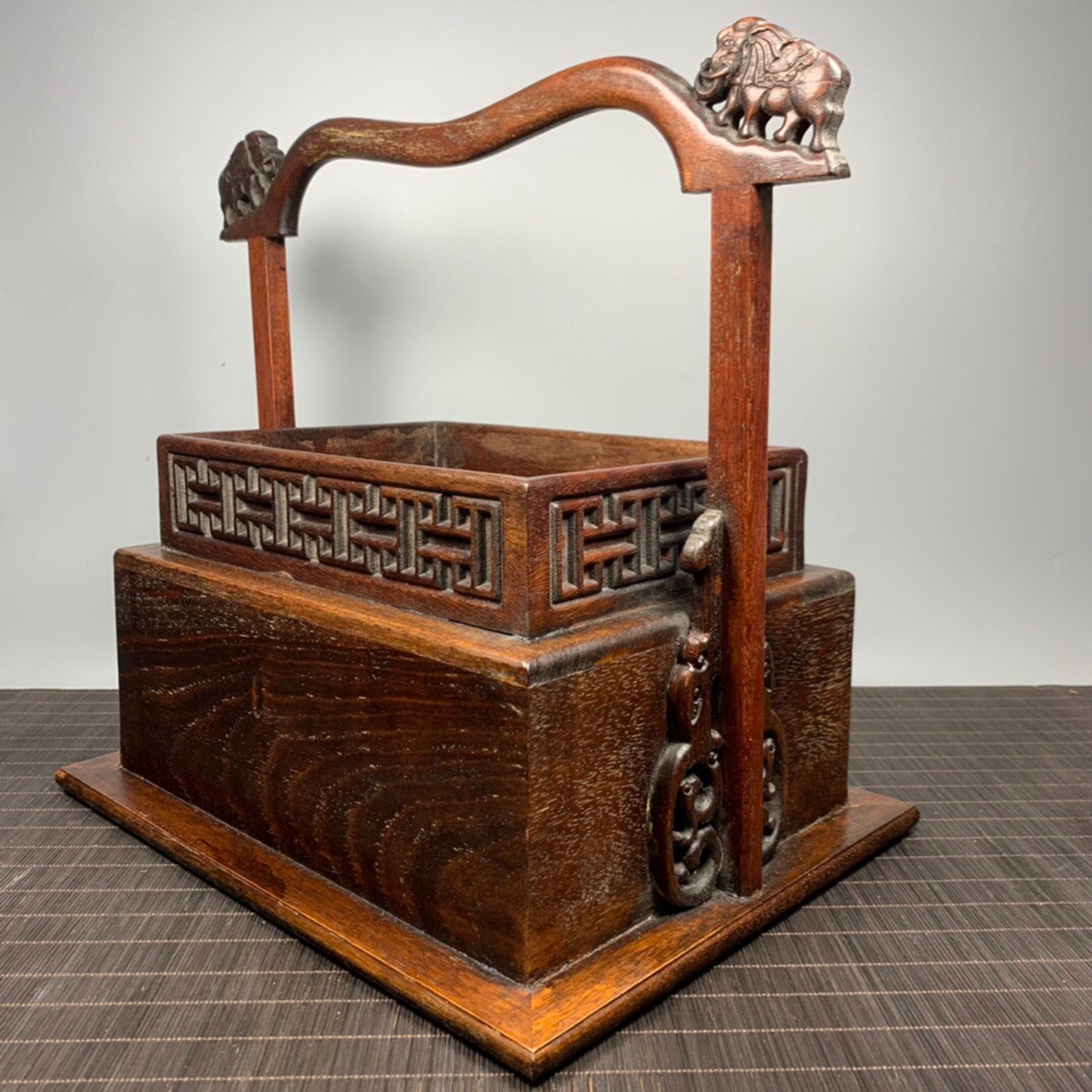 Chinese antique rosewood auspicious carrying box