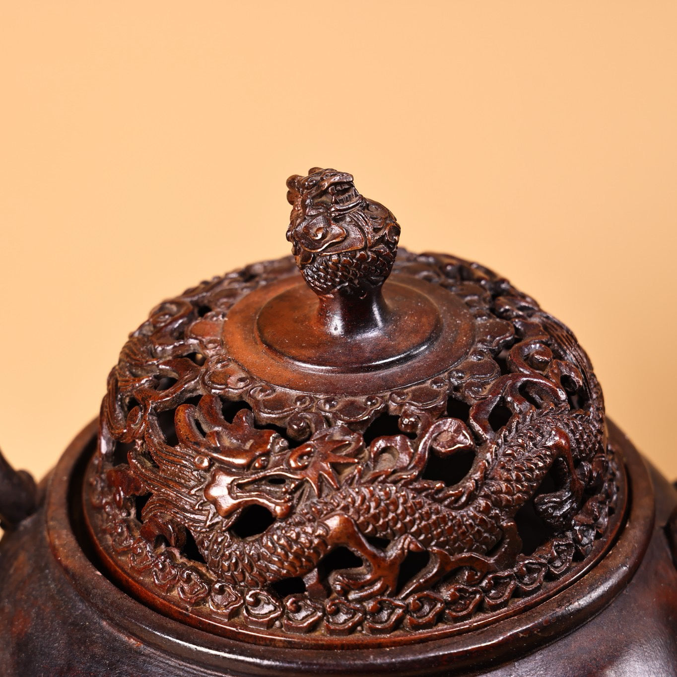Chinese antique pure copper high relief carved incense burner