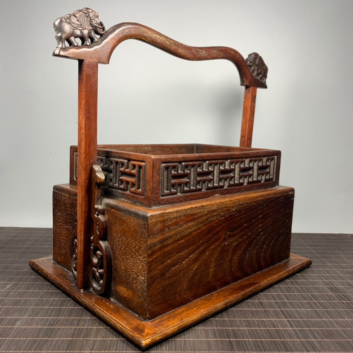 Chinese antique rosewood auspicious carrying box