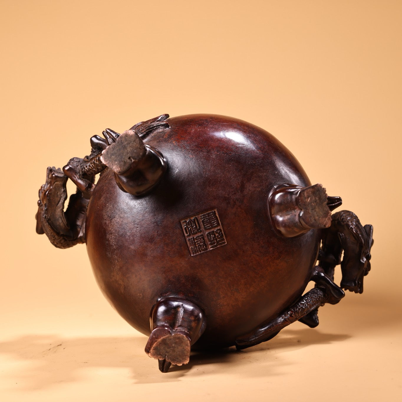 Chinese antique pure copper high relief carved incense burner