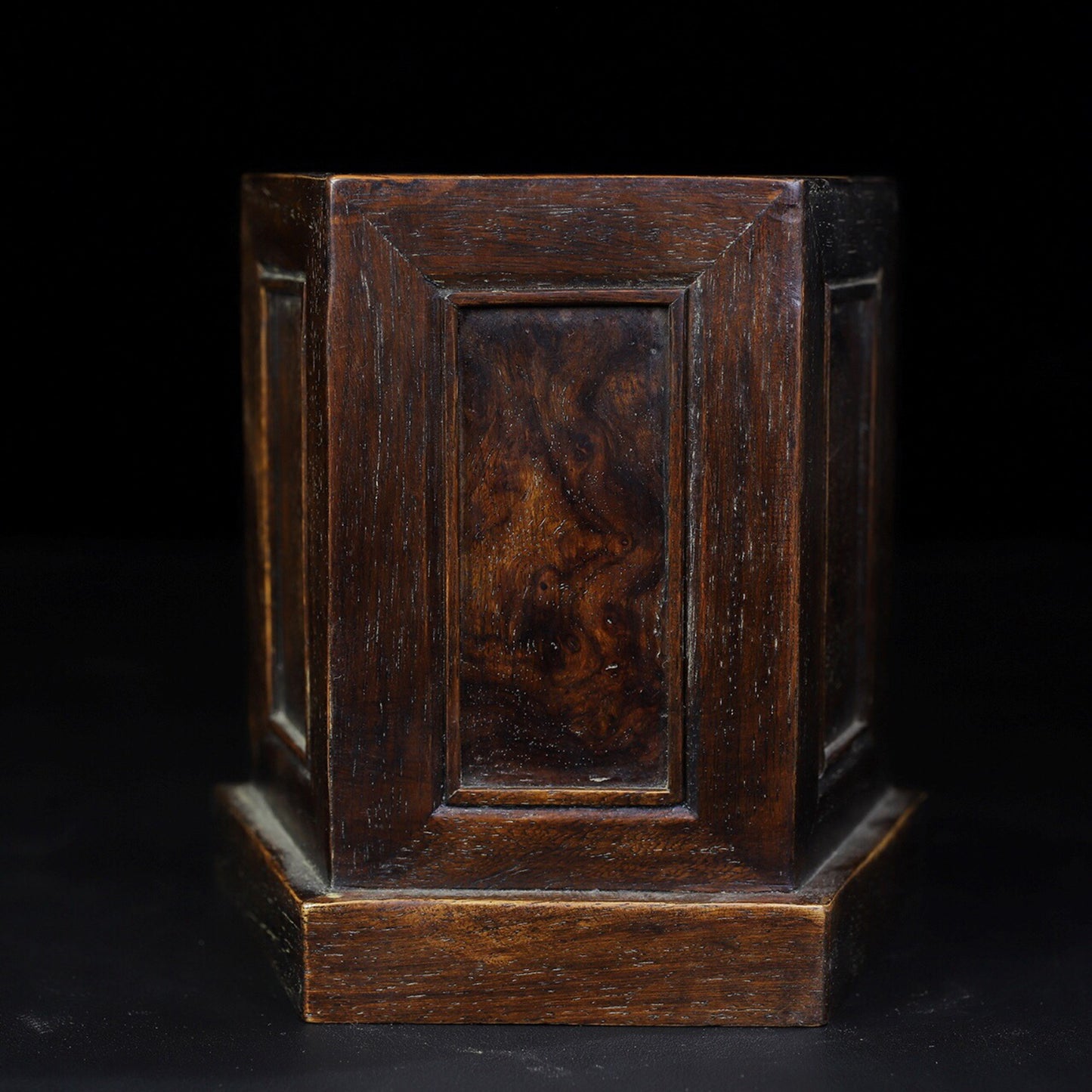Chinese antique rosewood grimace hexagonal pen holder