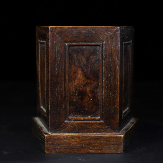Chinese antique rosewood grimace hexagonal pen holder