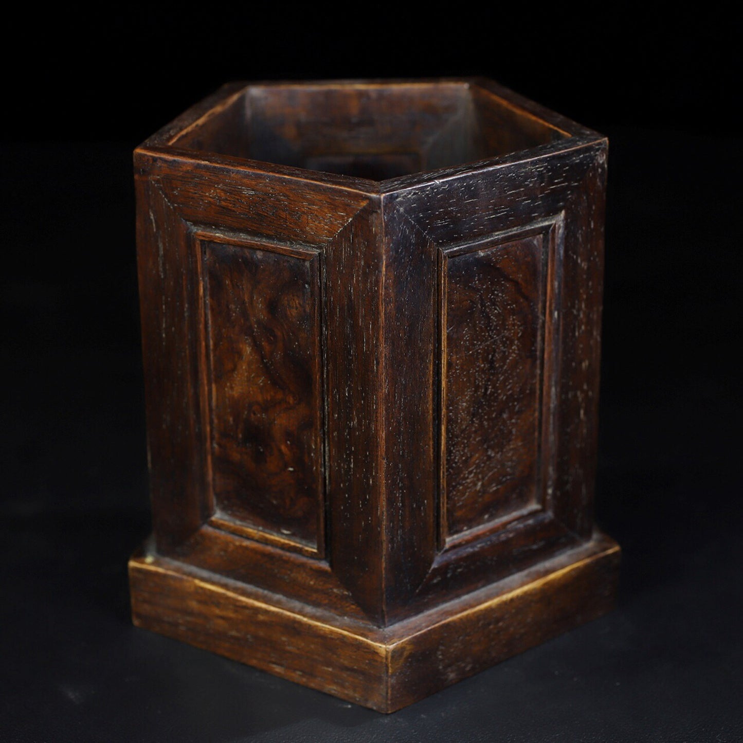 Chinese antique rosewood grimace hexagonal pen holder