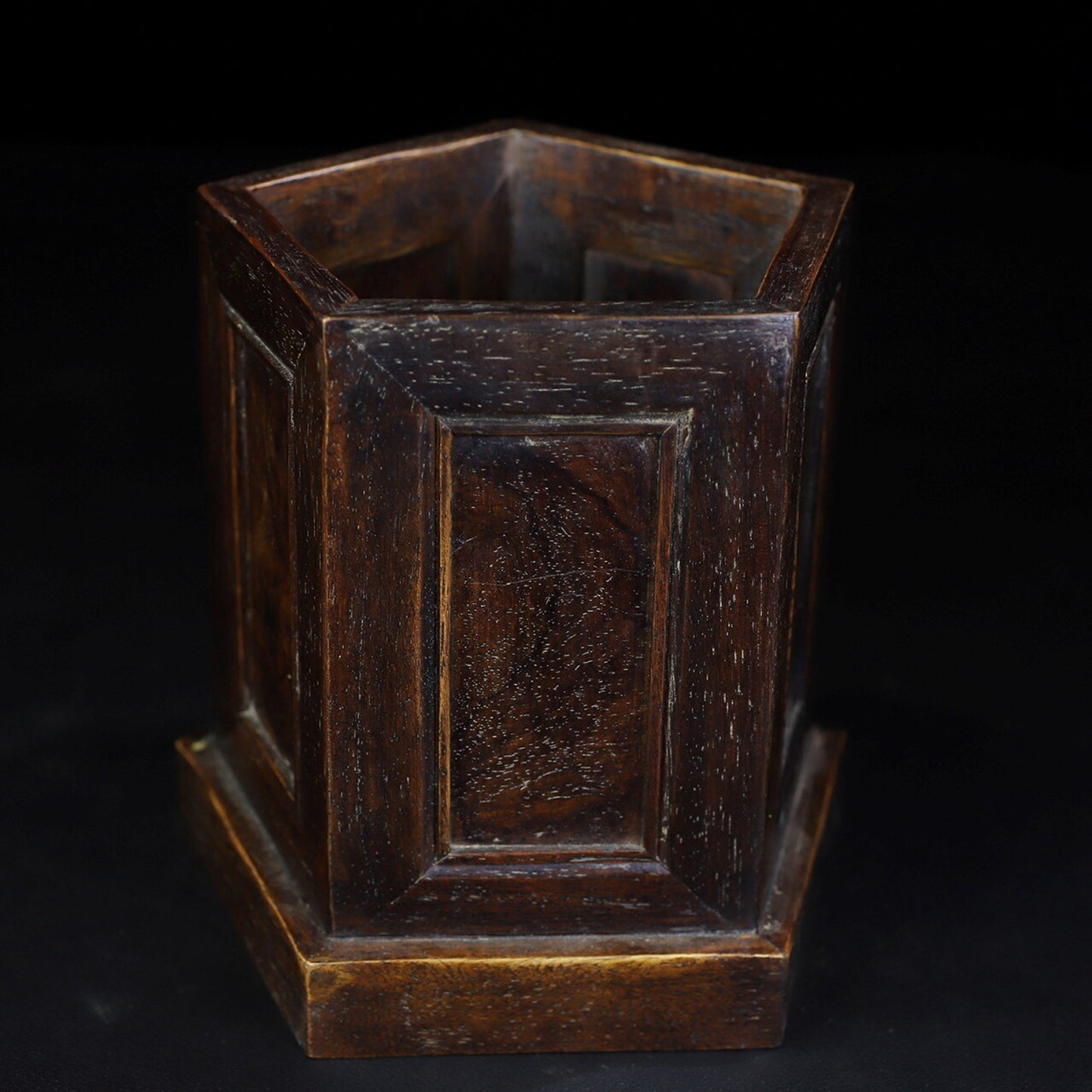 Chinese antique rosewood grimace hexagonal pen holder