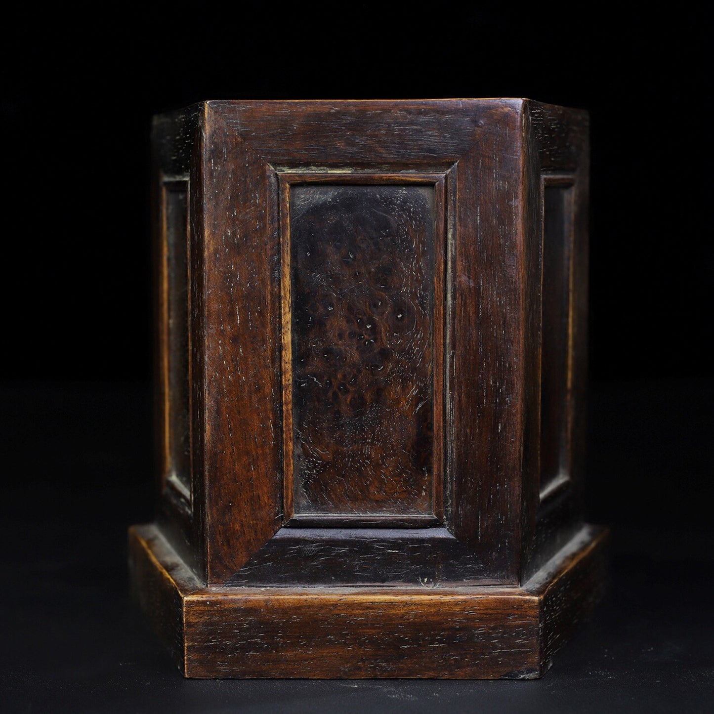 Chinese antique rosewood grimace hexagonal pen holder