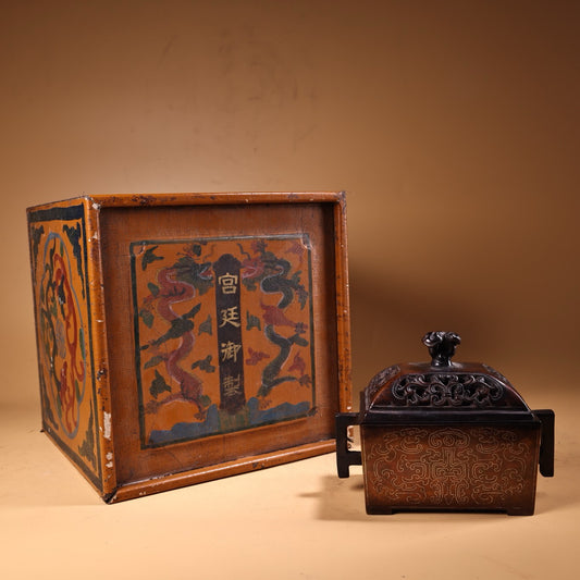 Chinese antique pure copper, all copper, purple copper inlaid with silver wire incense burner