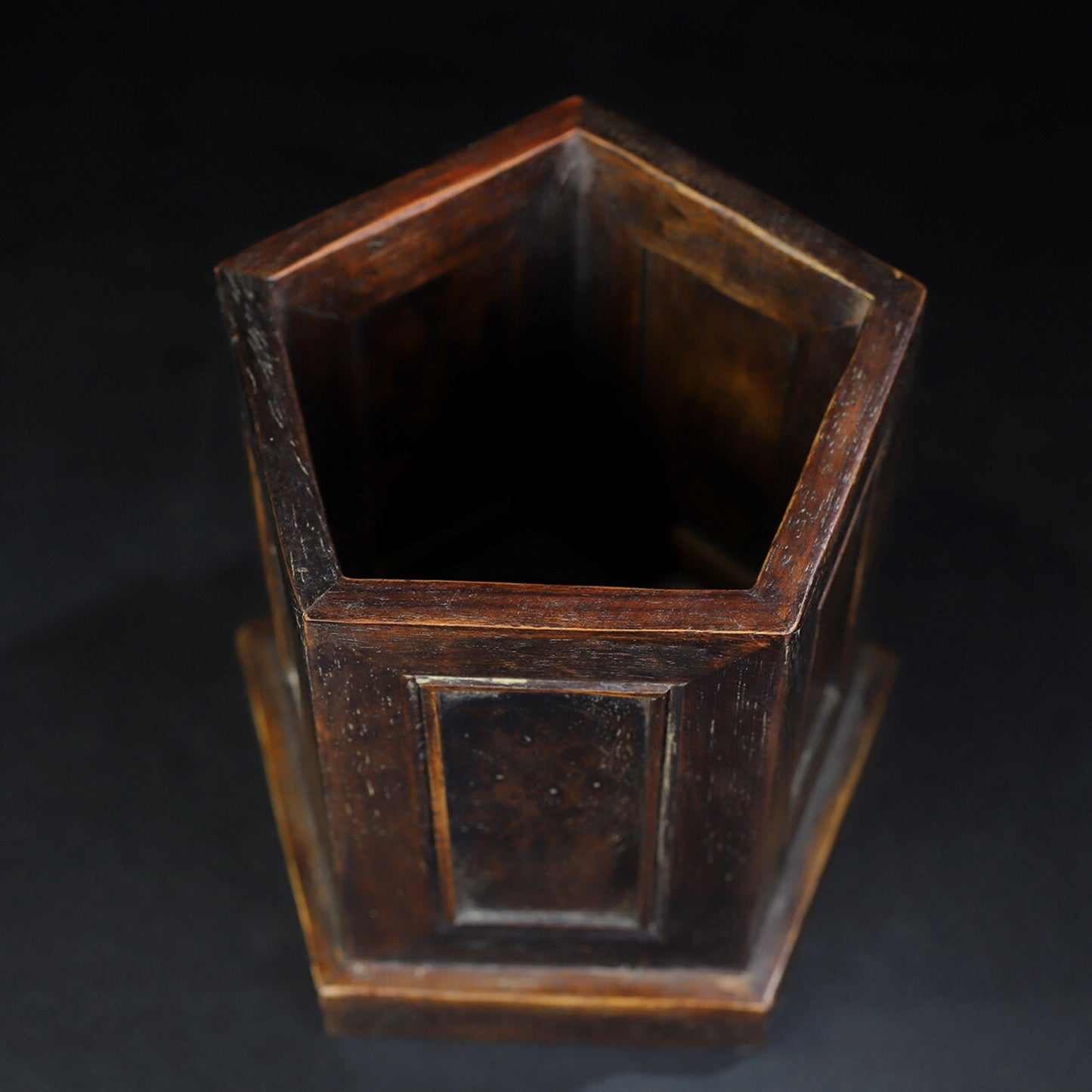 Chinese antique rosewood grimace hexagonal pen holder
