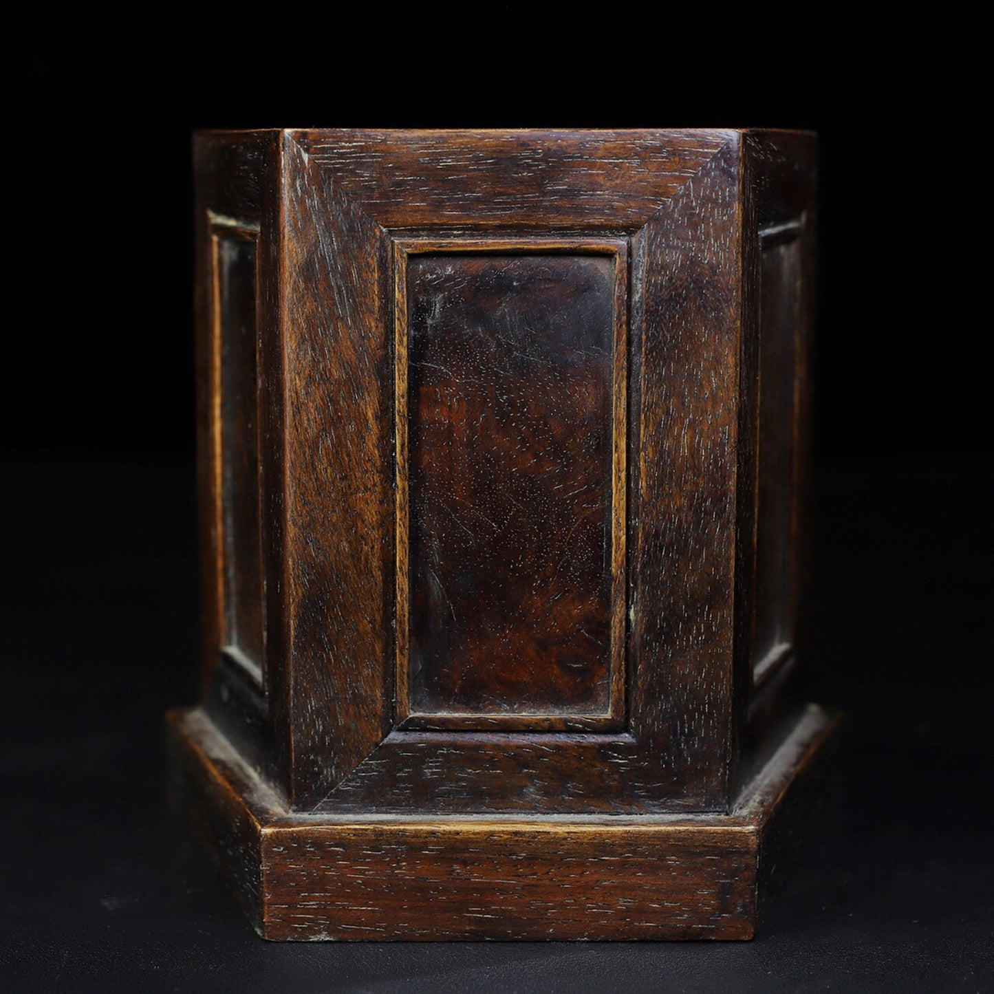 Chinese antique rosewood grimace hexagonal pen holder