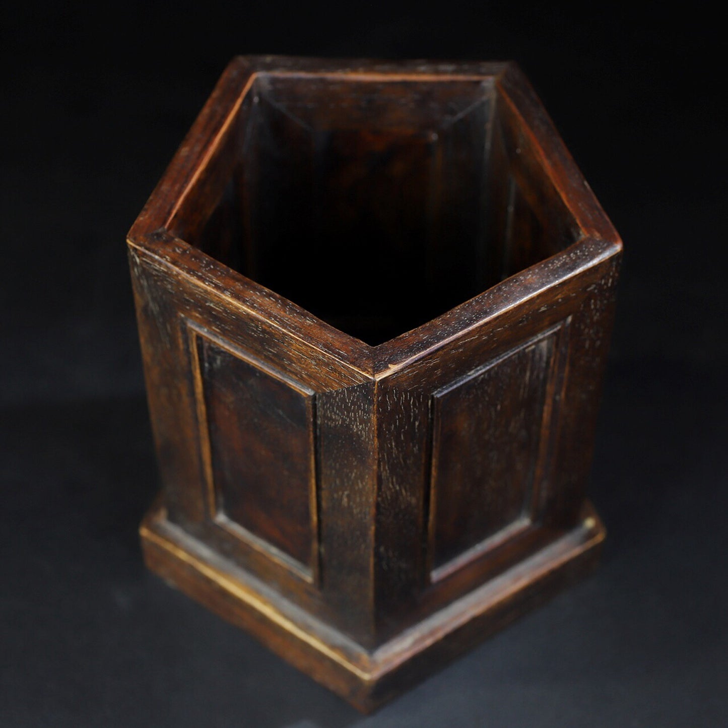 Chinese antique rosewood grimace hexagonal pen holder