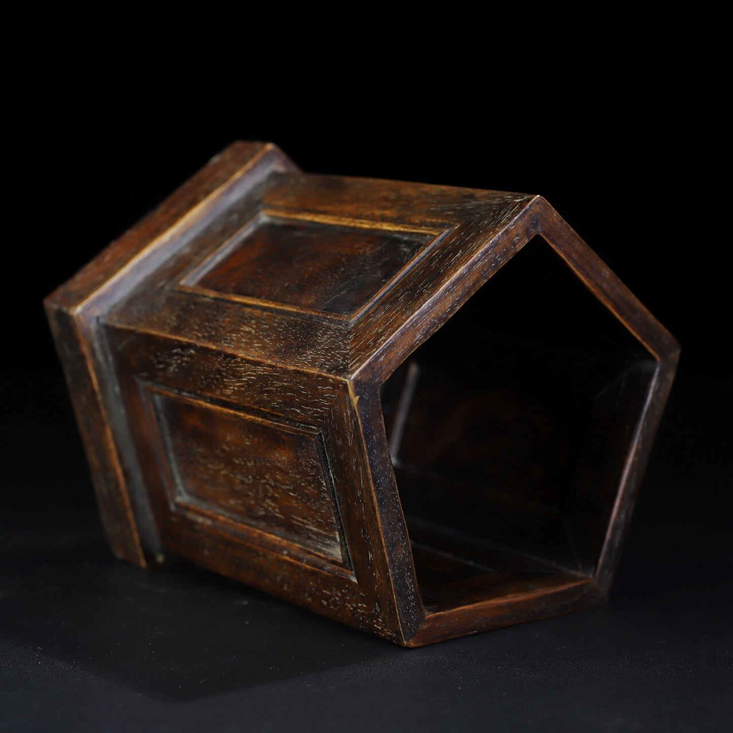 Chinese antique rosewood grimace hexagonal pen holder