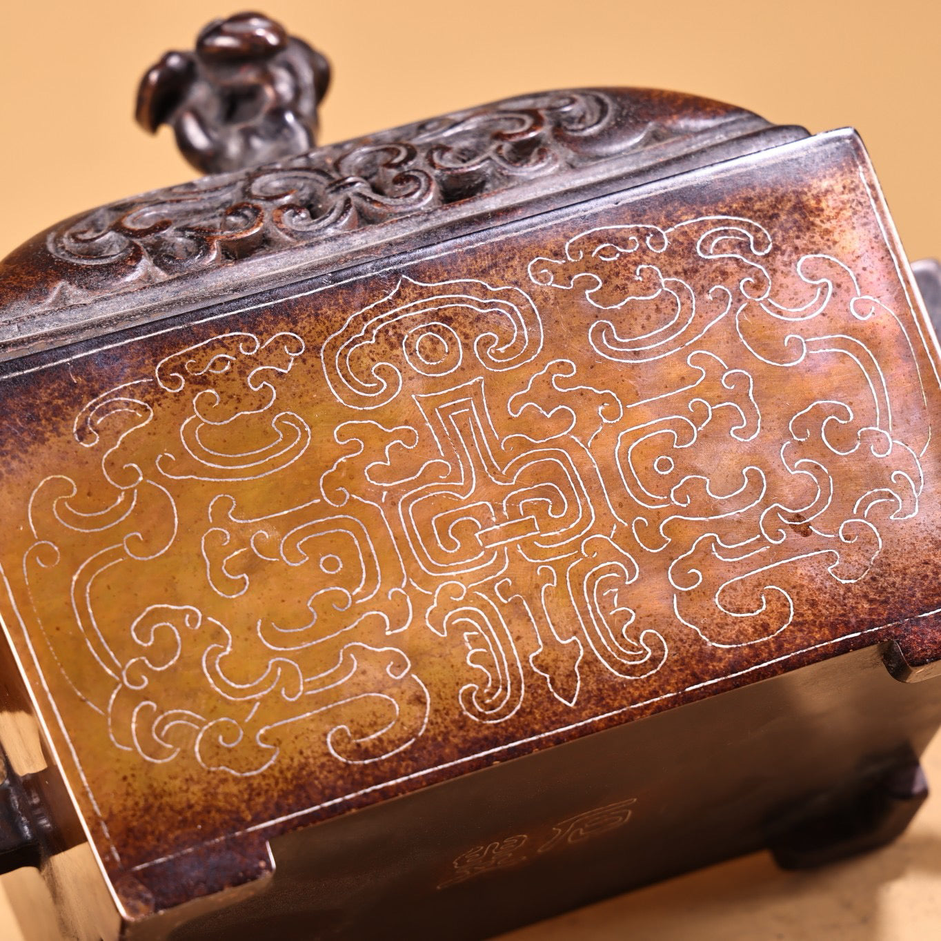 Chinese antique pure copper, all copper, purple copper inlaid with silver wire incense burner