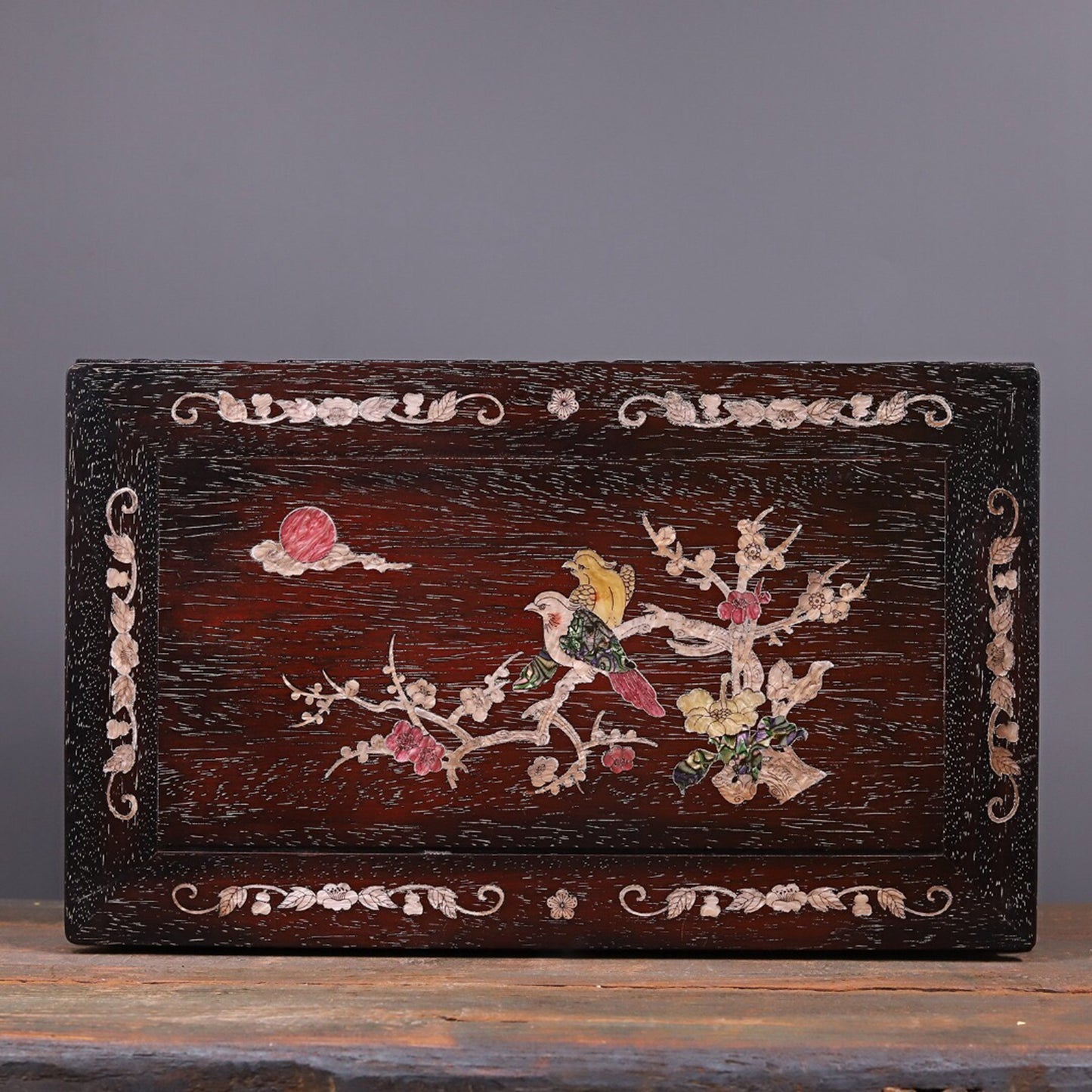 Chinese antique small leaf rosewood inlaid with shell kang table