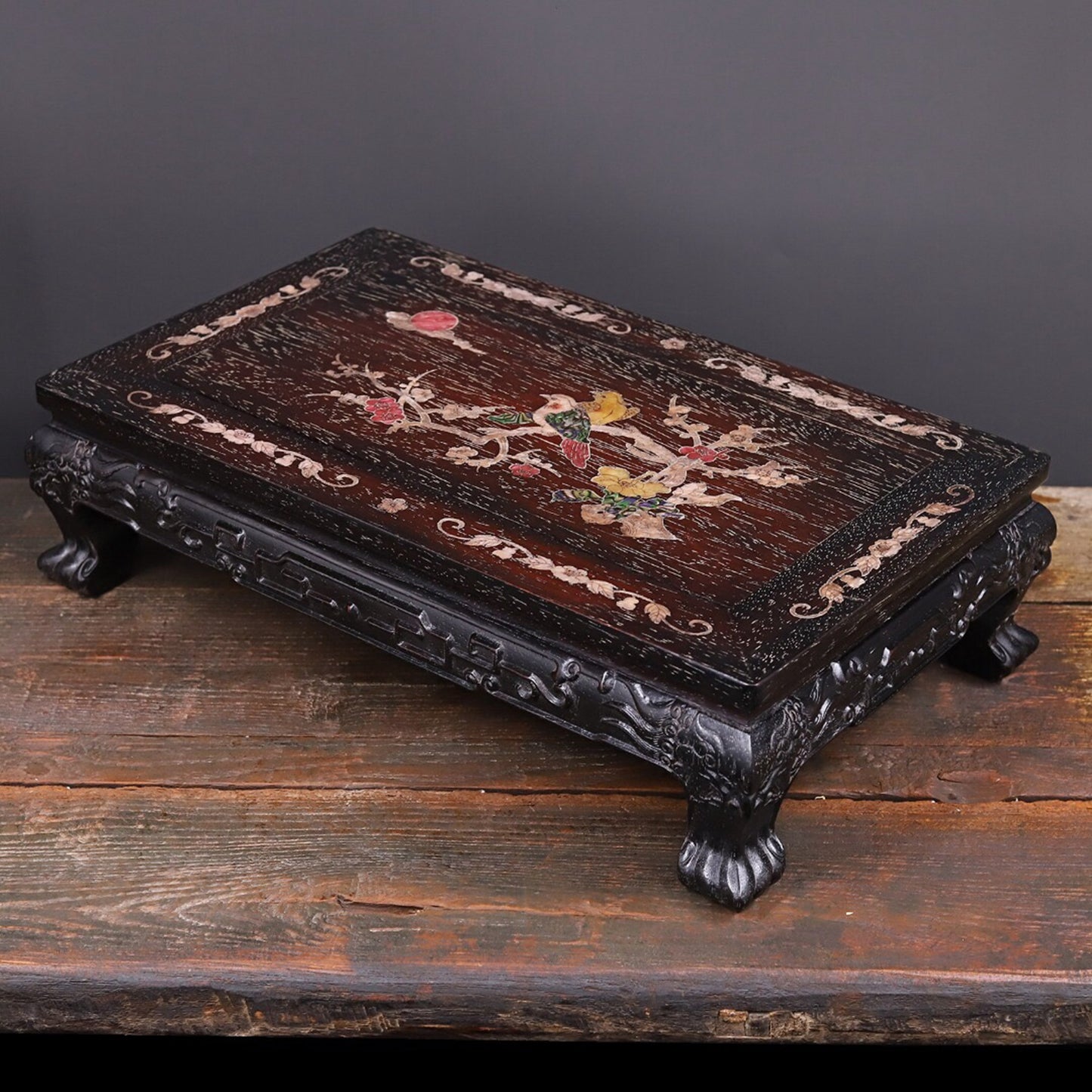 Chinese antique small leaf rosewood inlaid with shell kang table