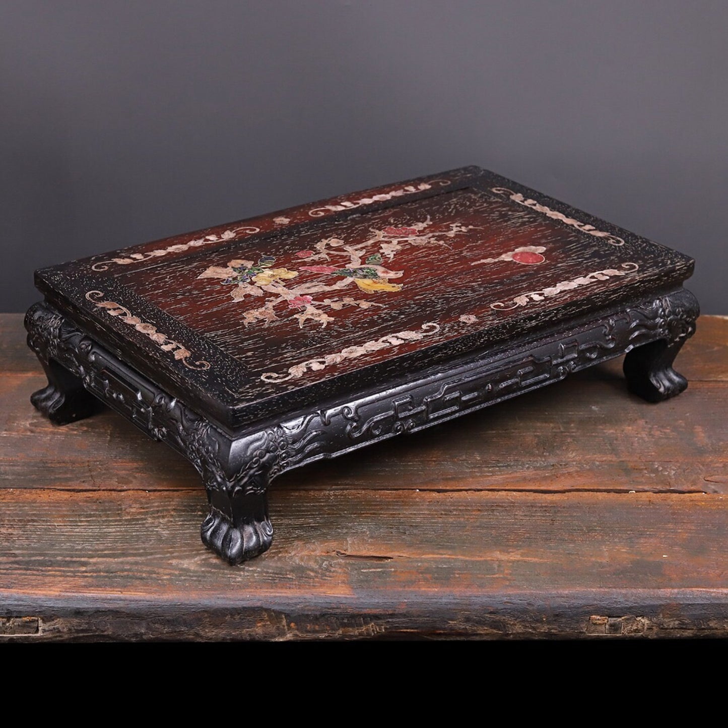Chinese antique small leaf rosewood inlaid with shell kang table