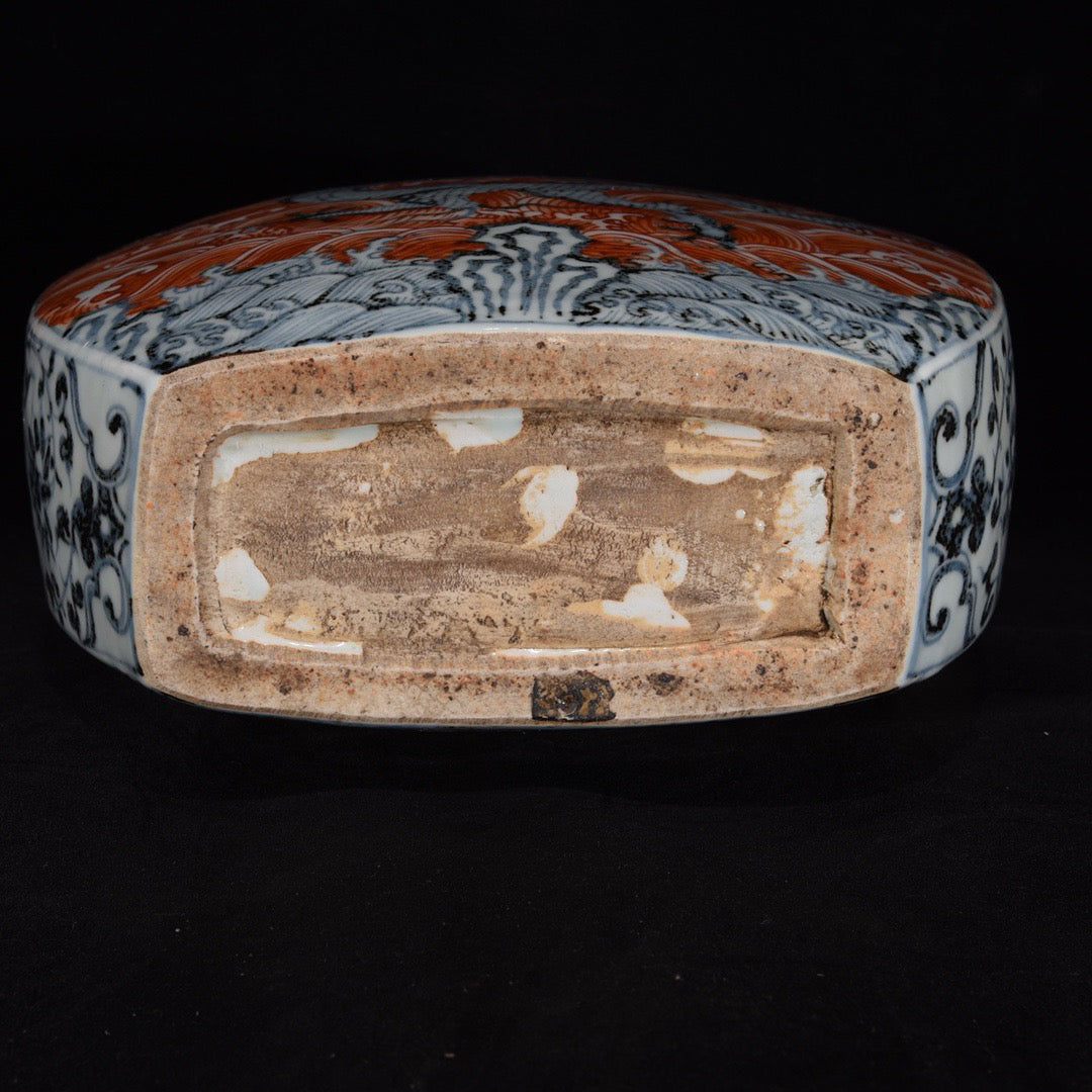 Chinese antique red dragon patterned flat bottle