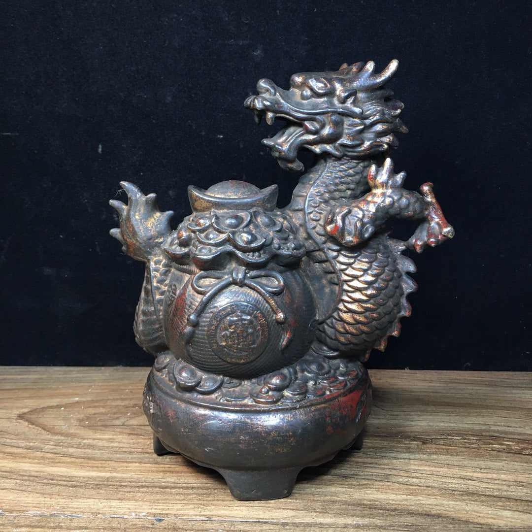 Chinese Antique Pure Copper Zhaocai Jinbaolong
