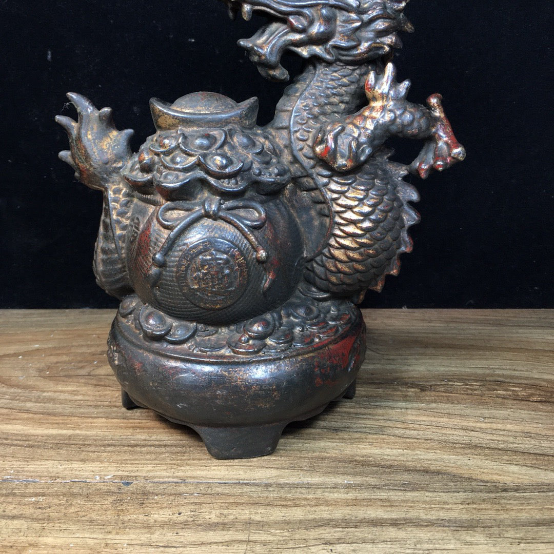 Chinese Antique Pure Copper Zhaocai Jinbaolong