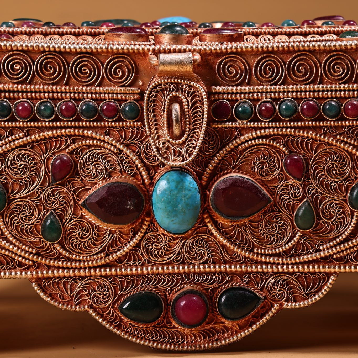 Chinese Antique Silver Inlaid Gemstone Multi Treasure Box