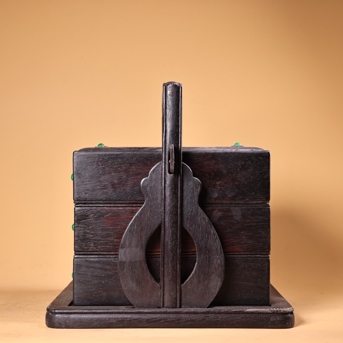 Chinese Antique Blood Sandalwood Inlaid Shell Handheld Food Box