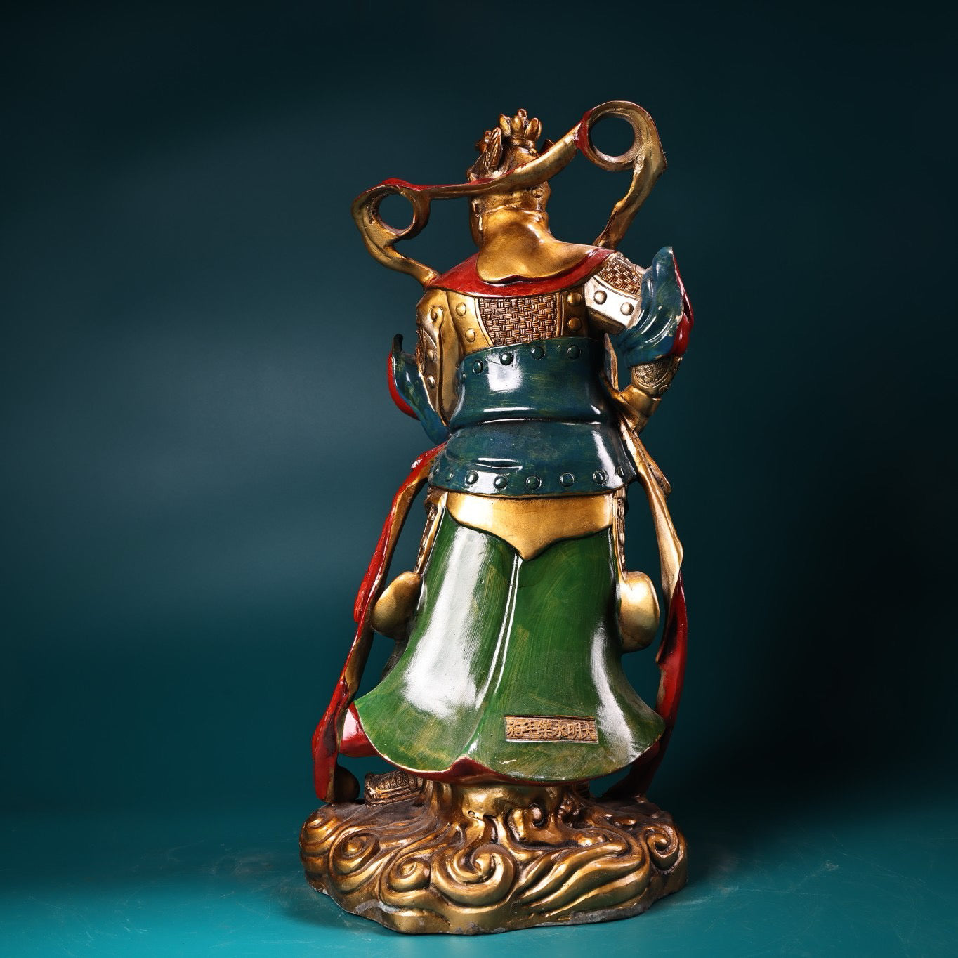 Chinese antique pure copper painted statue of Guan Gong as the protector of the law and the God of Wealth