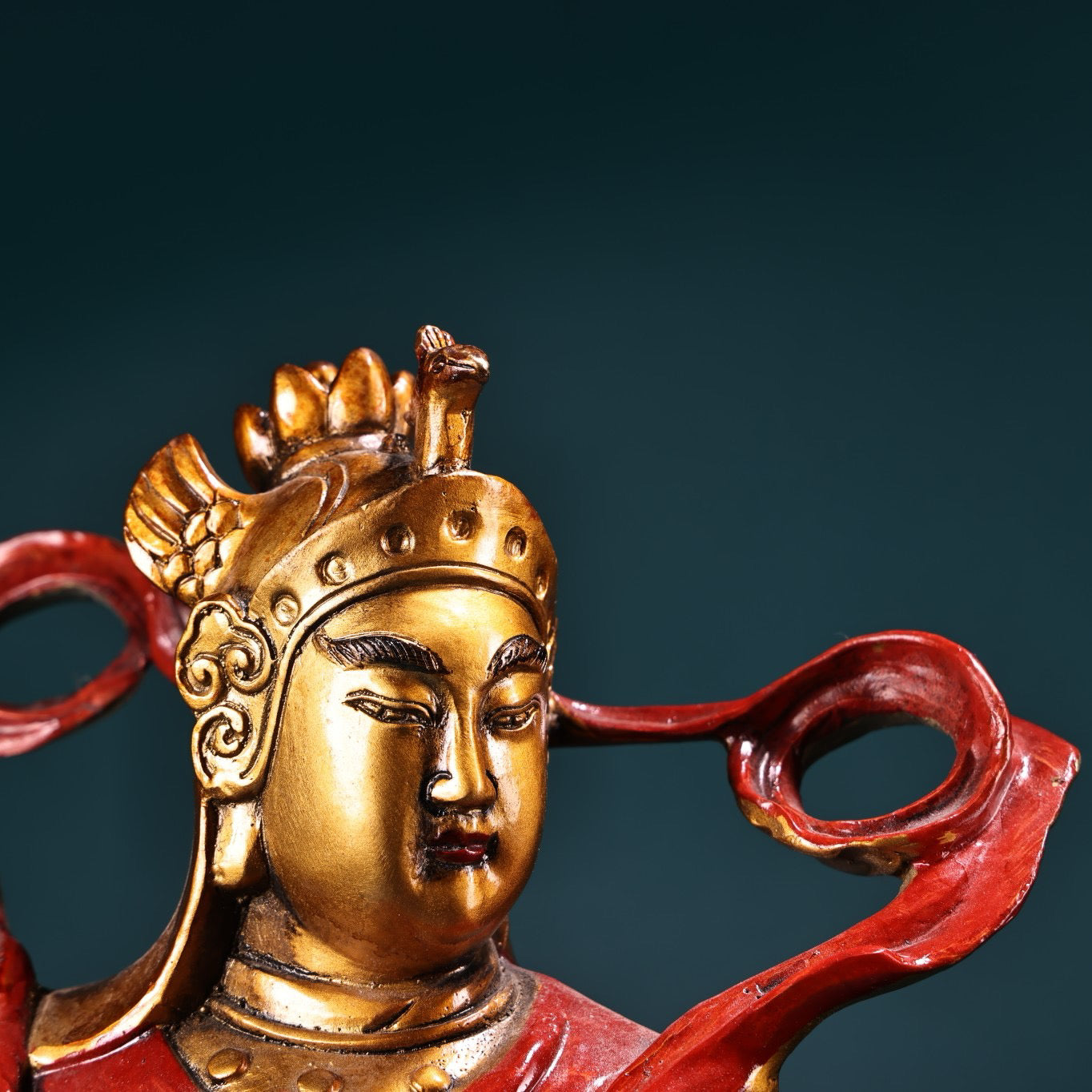 Chinese antique pure copper painted statue of Guan Gong as the protector of the law and the God of Wealth