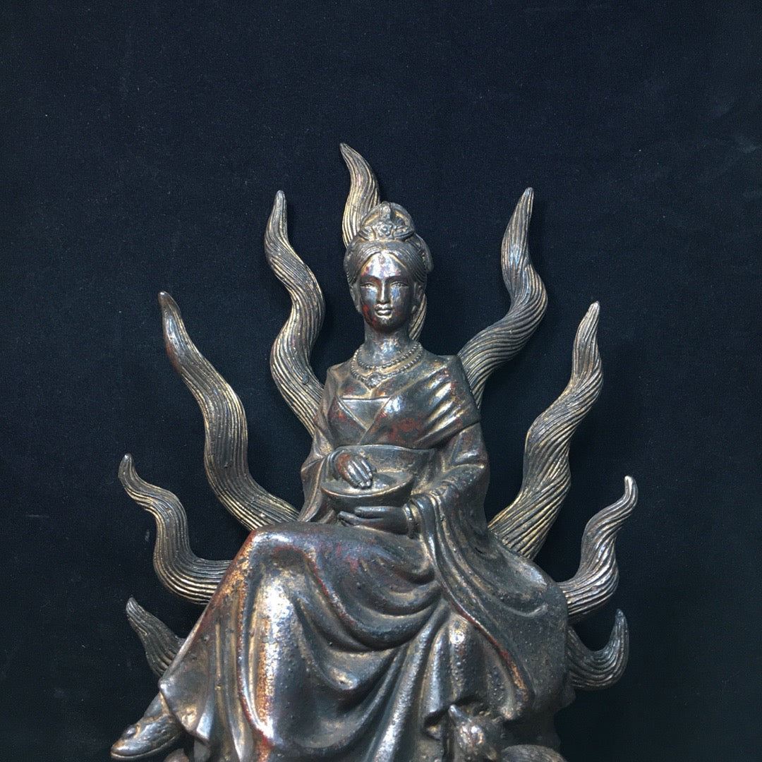 Chinese antique pure copper nine tailed fox