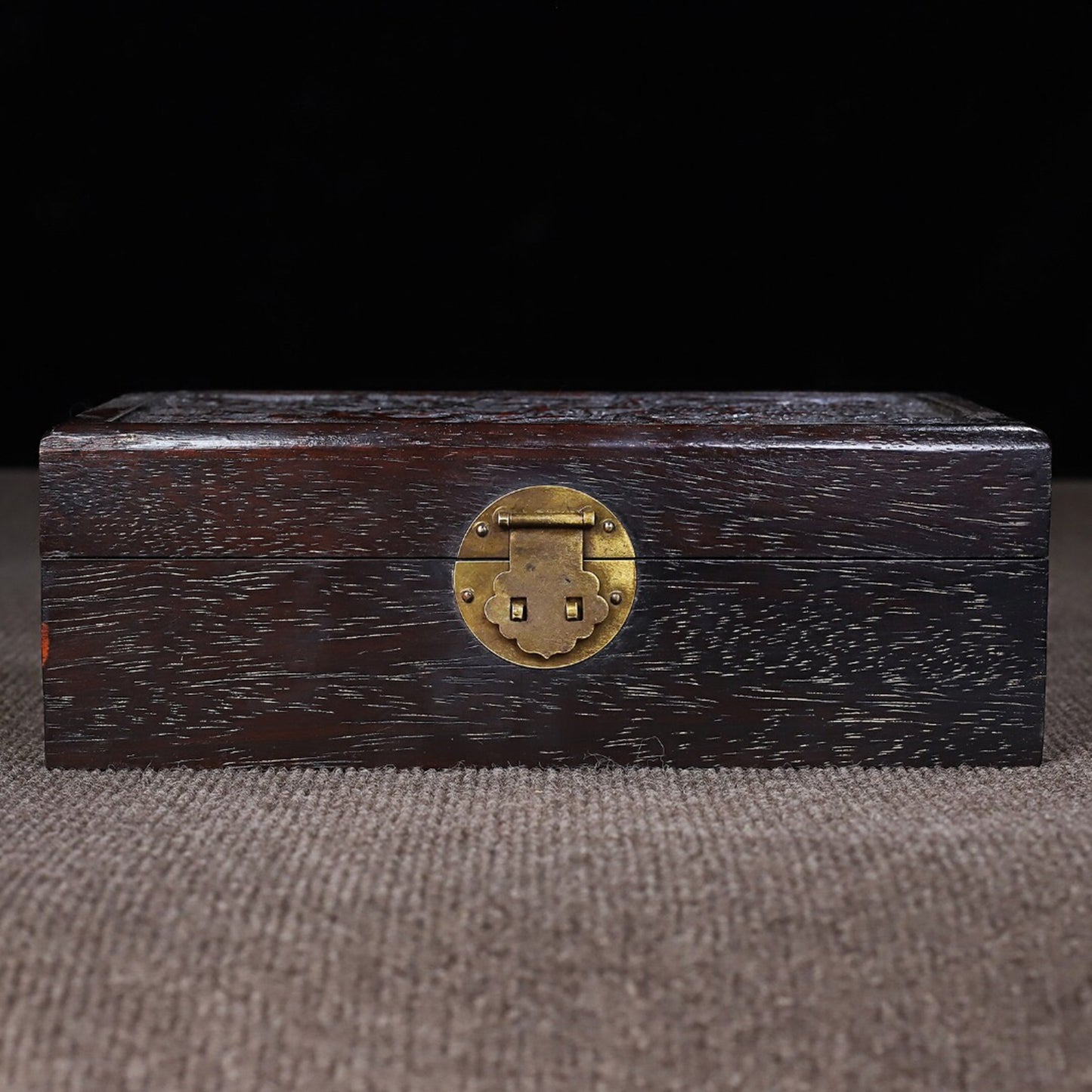 Chinese antique sandalwood carved dragon and phoenix presented in small boxes