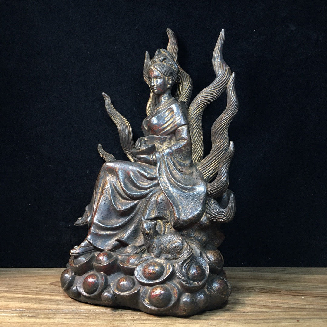 Chinese antique pure copper nine tailed fox