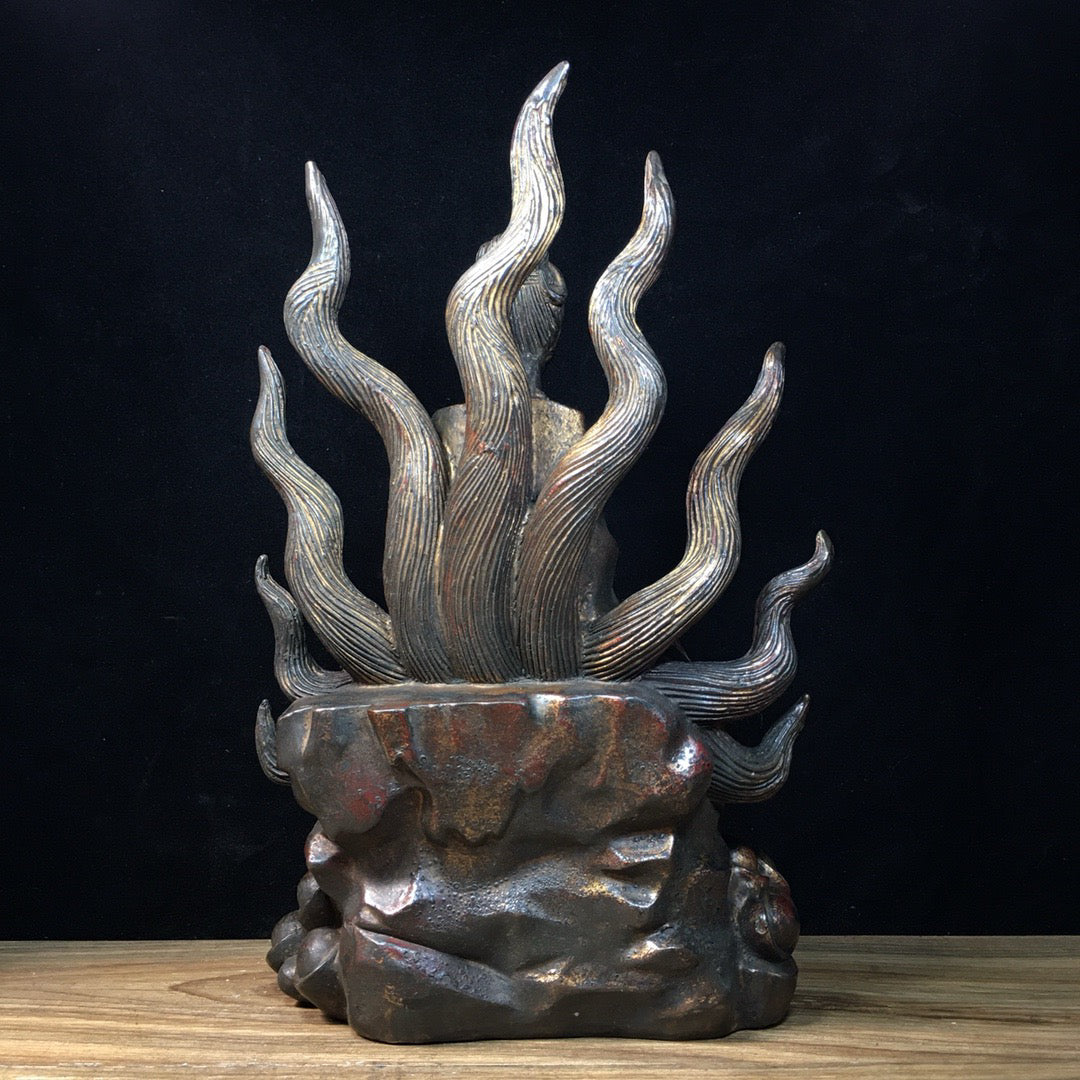 Chinese antique pure copper nine tailed fox