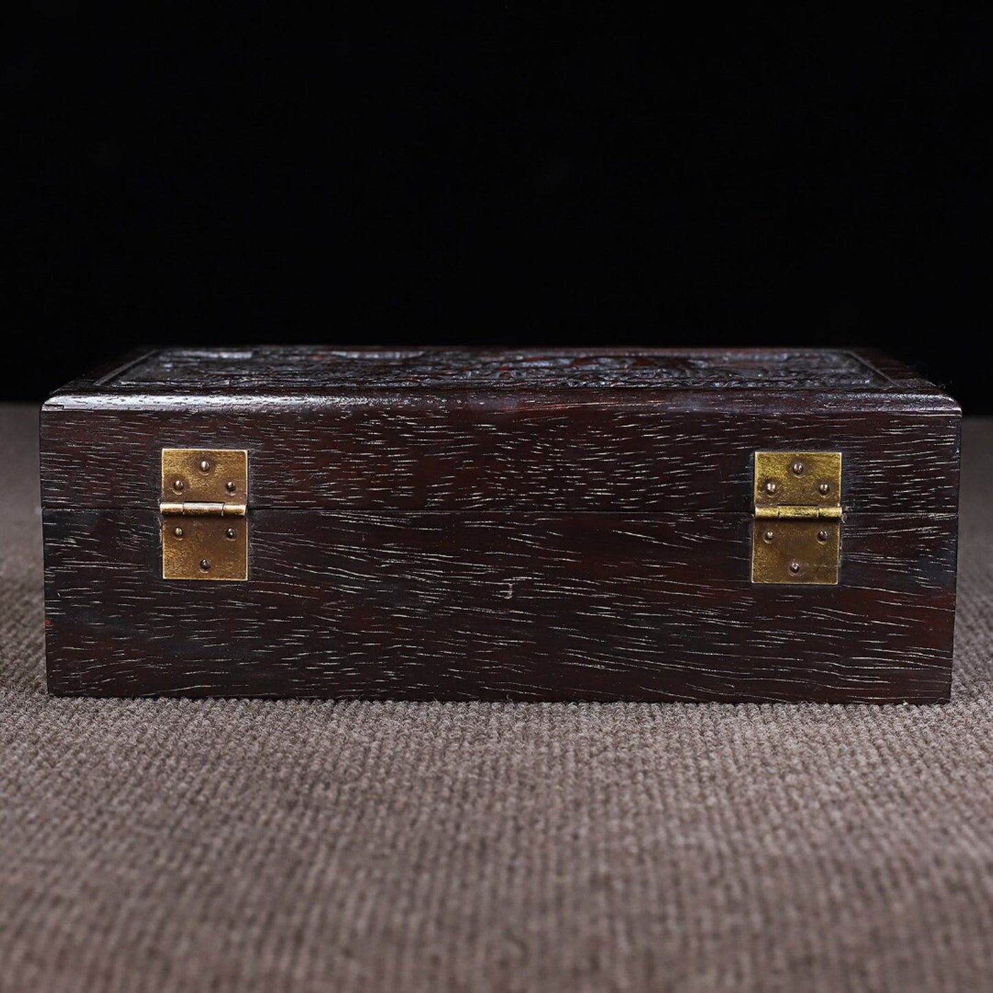 Chinese antique sandalwood carved dragon and phoenix presented in small boxes