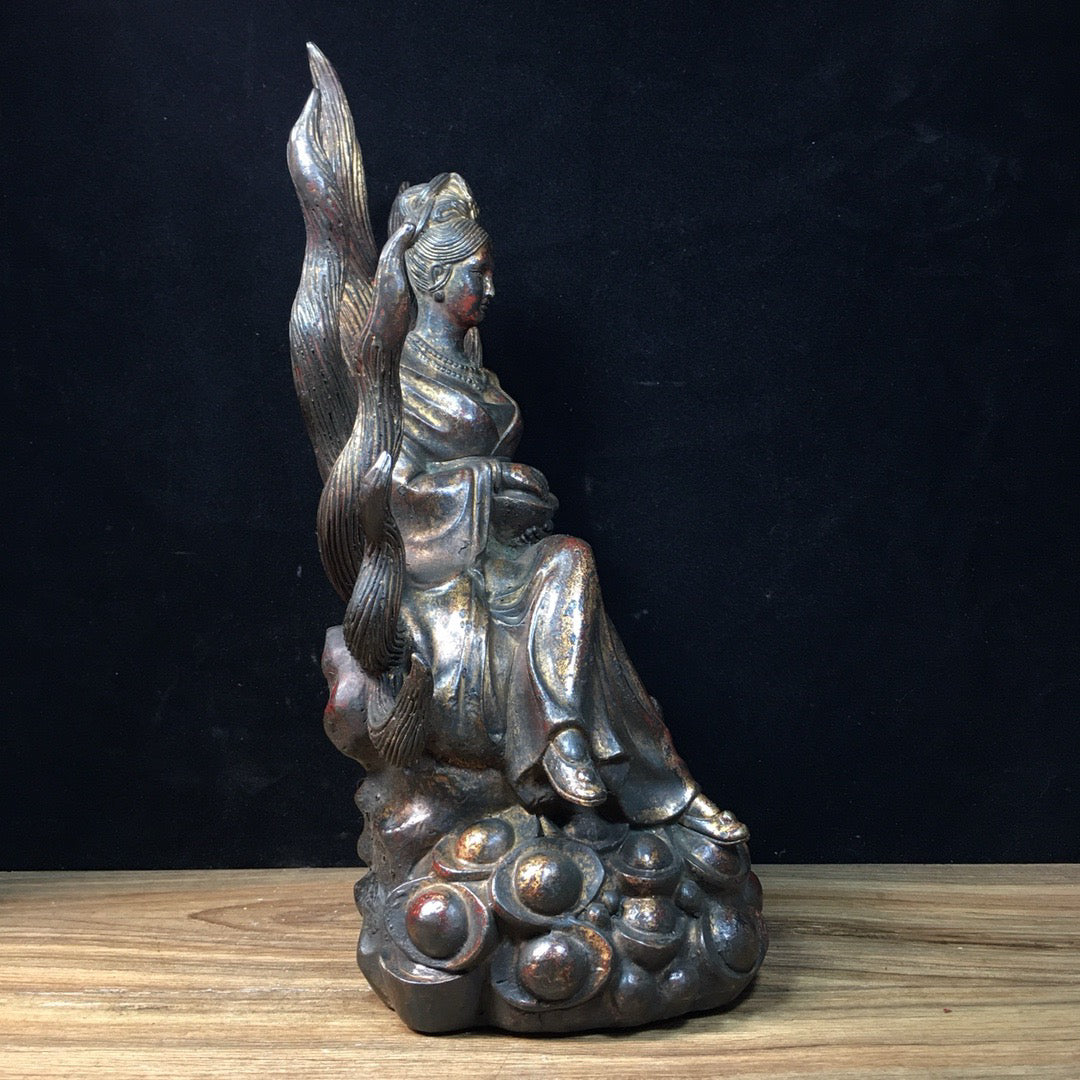 Chinese antique pure copper nine tailed fox