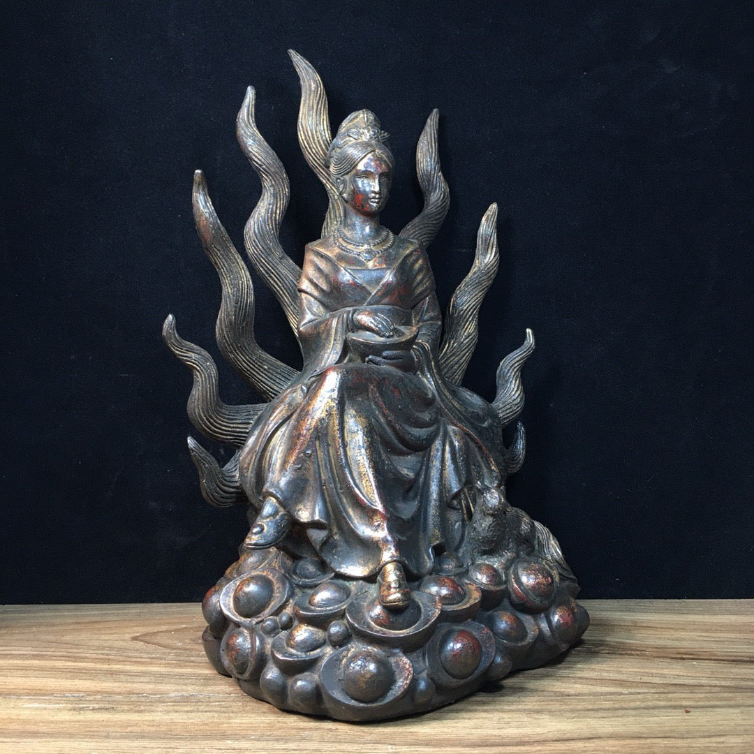 Chinese antique pure copper nine tailed fox