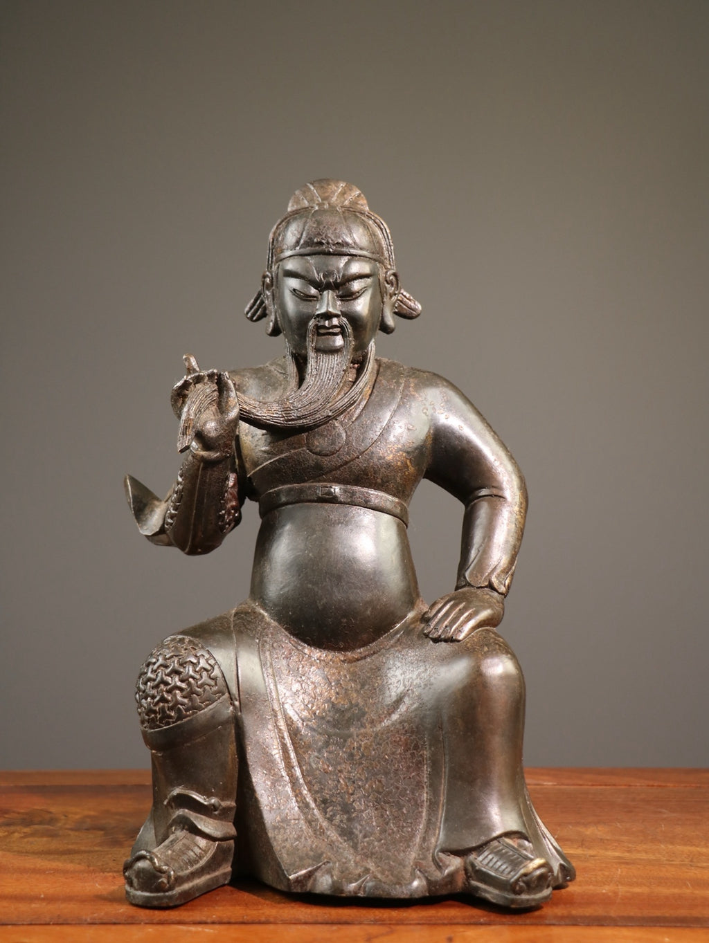 Bronze mud, gold, and cinnabar Buddha statue, God of Wealth and Martial Arts