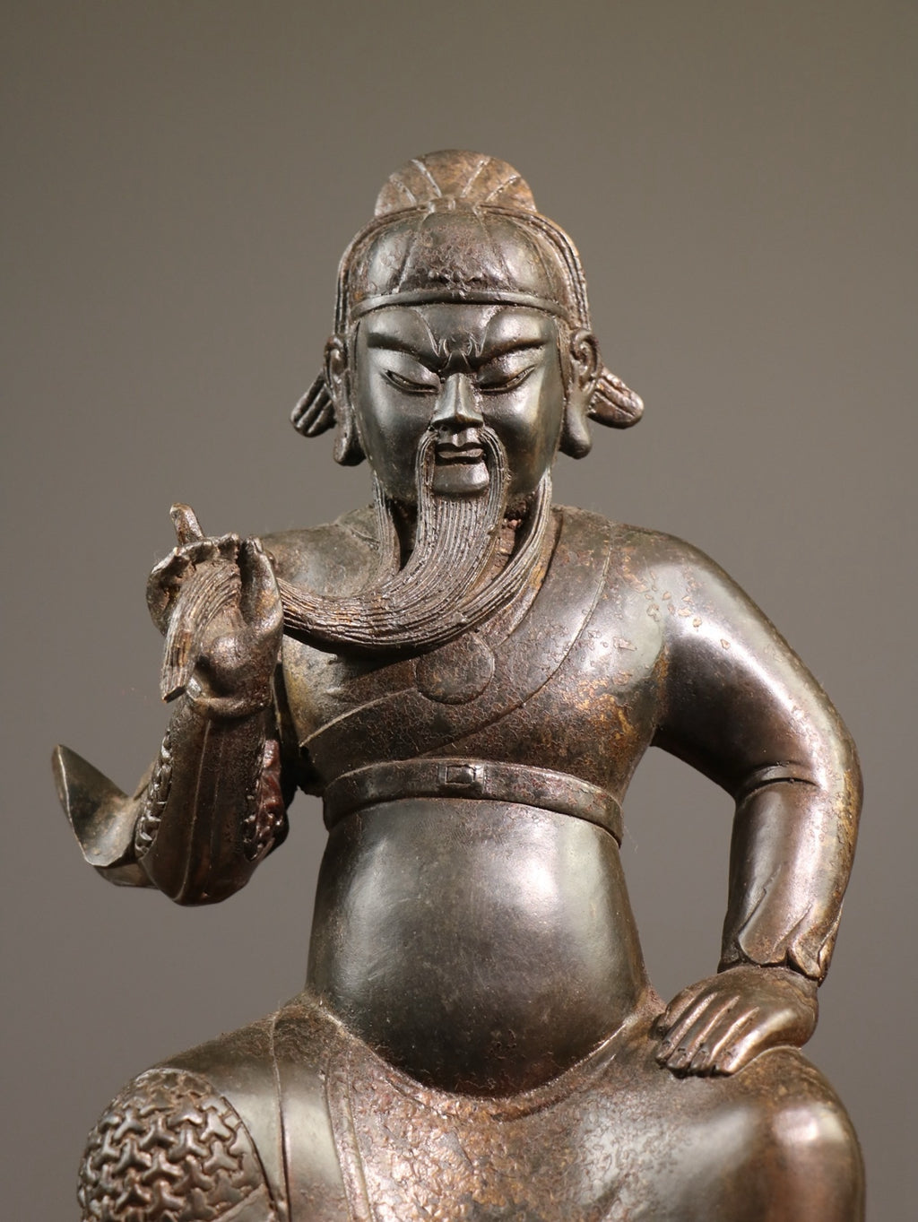 Bronze mud, gold, and cinnabar Buddha statue, God of Wealth and Martial Arts