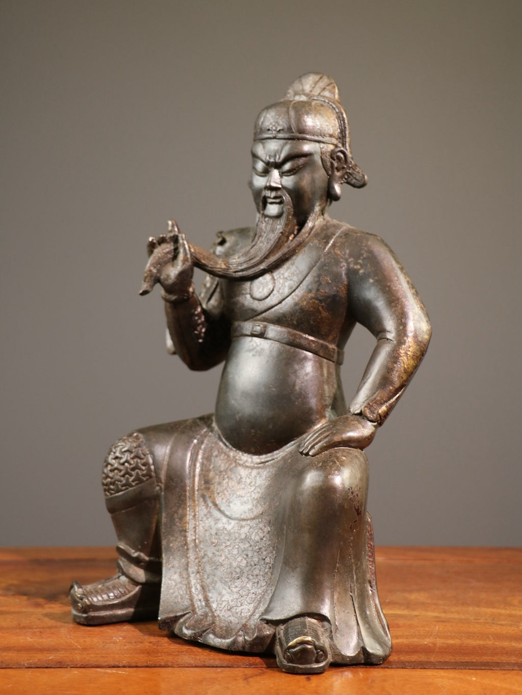 Bronze mud, gold, and cinnabar Buddha statue, God of Wealth and Martial Arts