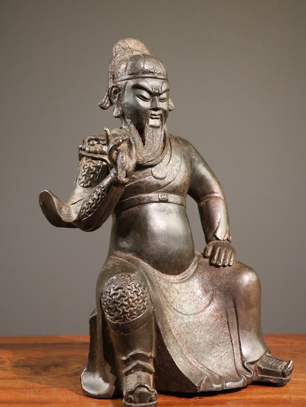 Bronze mud, gold, and cinnabar Buddha statue, God of Wealth and Martial Arts