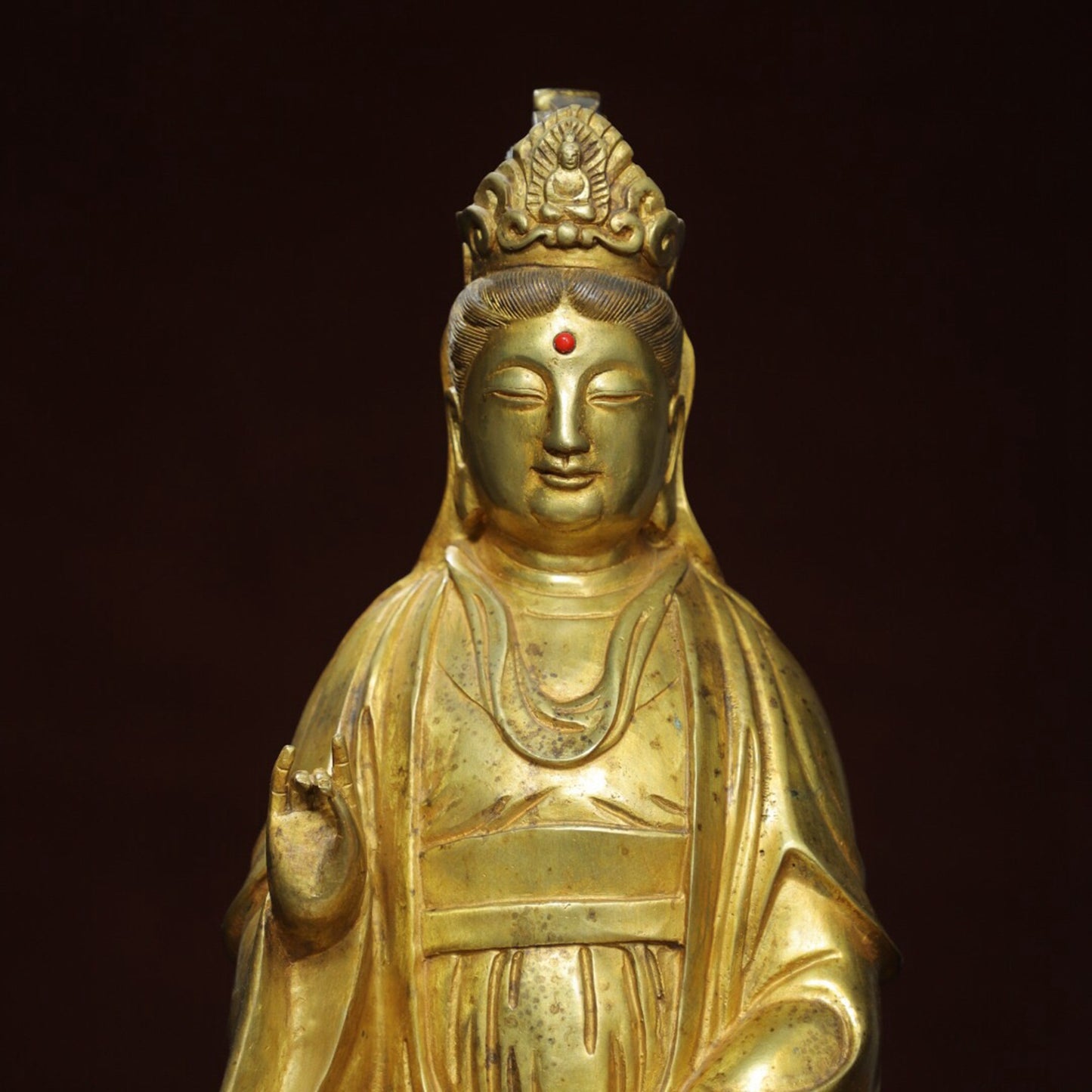 Chinese antique pure copper statue of "Free Avalokitesvara" Buddha