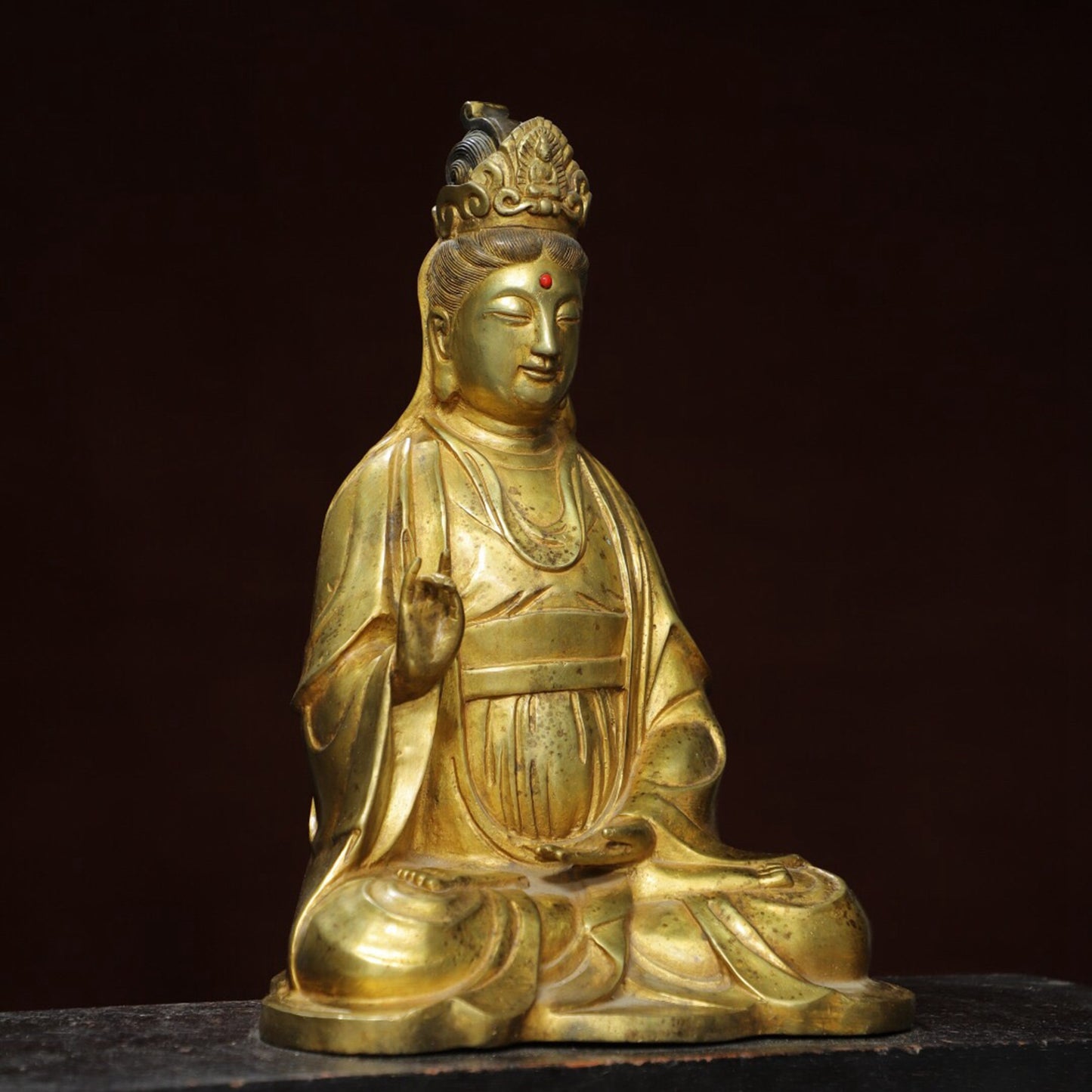 Chinese antique pure copper statue of "Free Avalokitesvara" Buddha