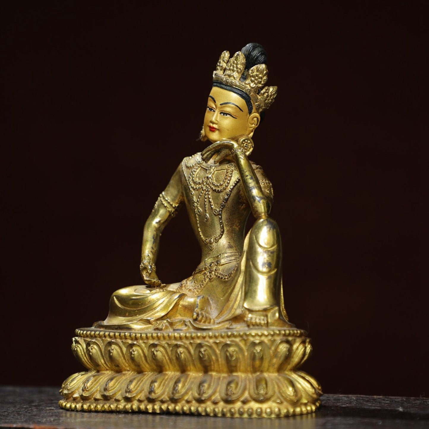 Chinese antique pure copper statue of "Free Avalokitesvara" Buddha