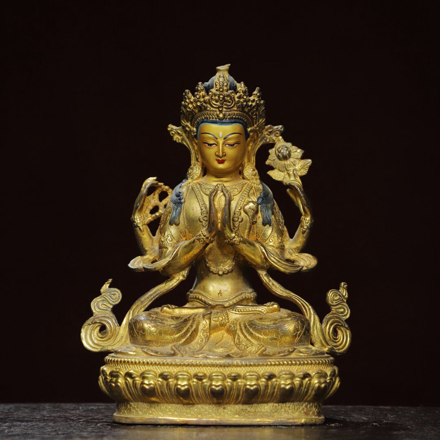 Chinese antique pure copper [Four Armed Guanyin] Buddha statue