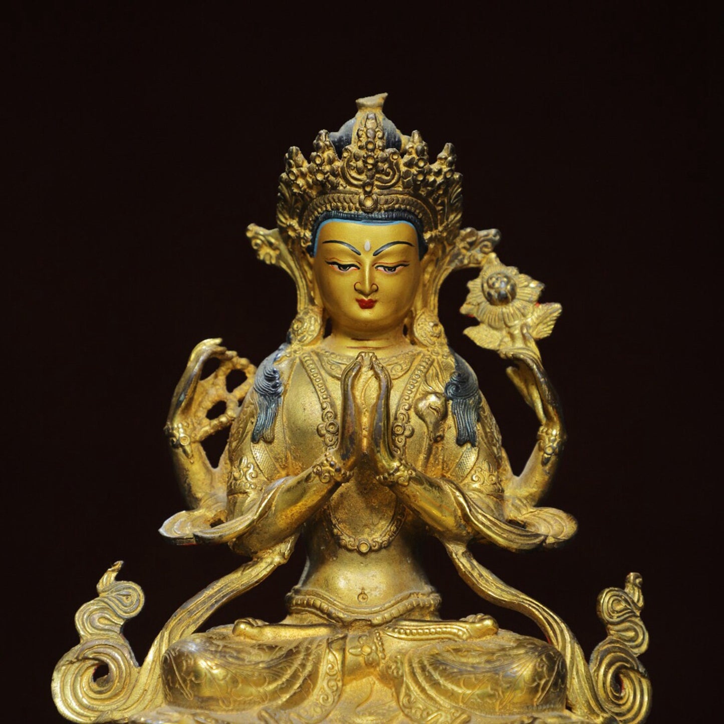 Chinese antique pure copper [Four Armed Guanyin] Buddha statue