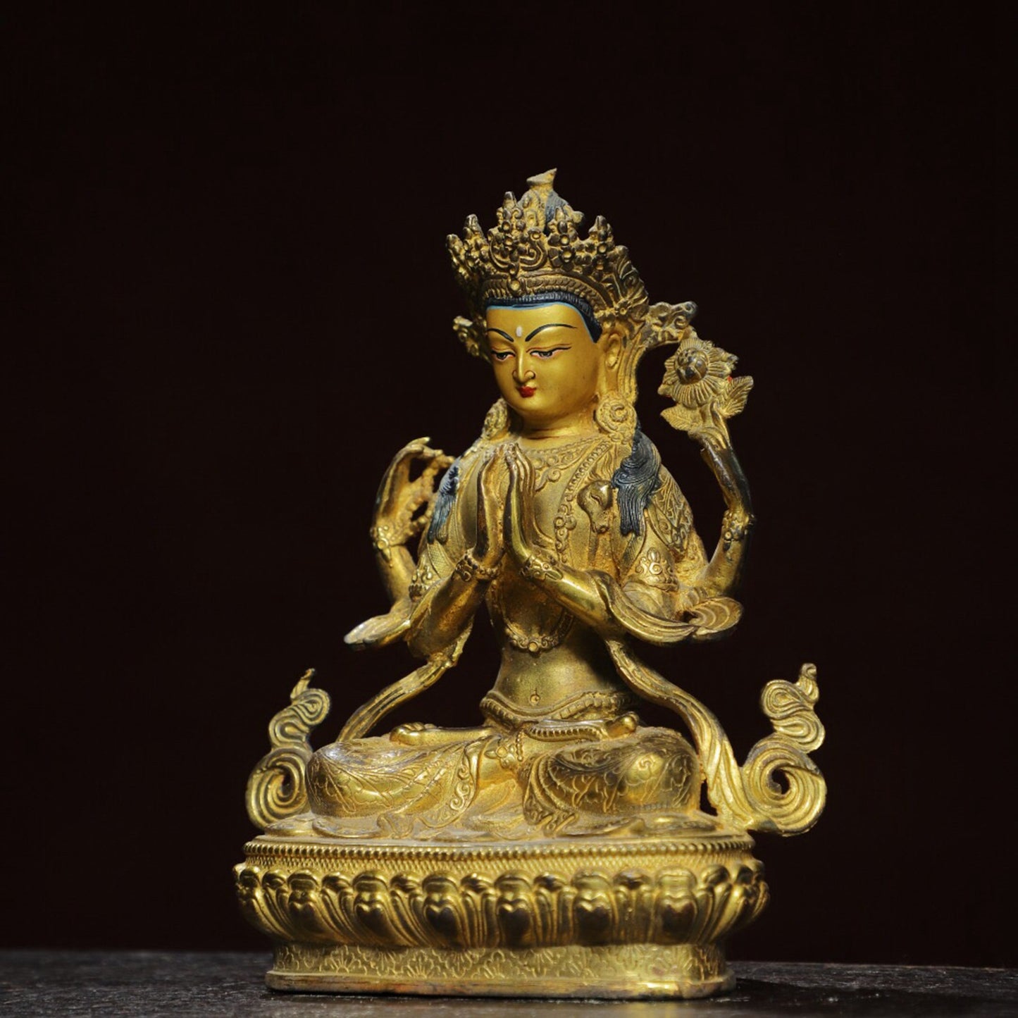 Chinese antique pure copper [Four Armed Guanyin] Buddha statue