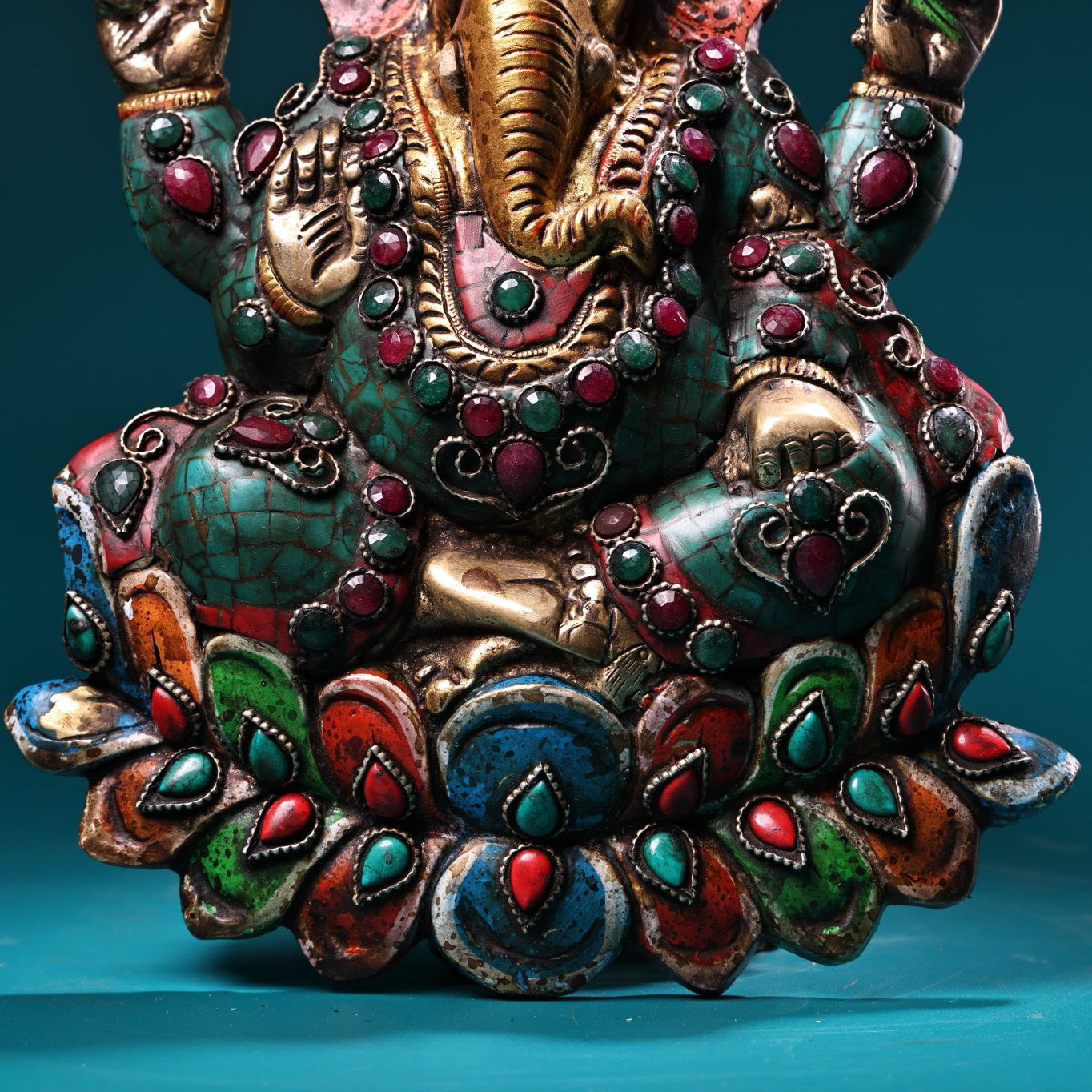 Chinese antique pure copper high relief elephant trunk wealth god hanging statue