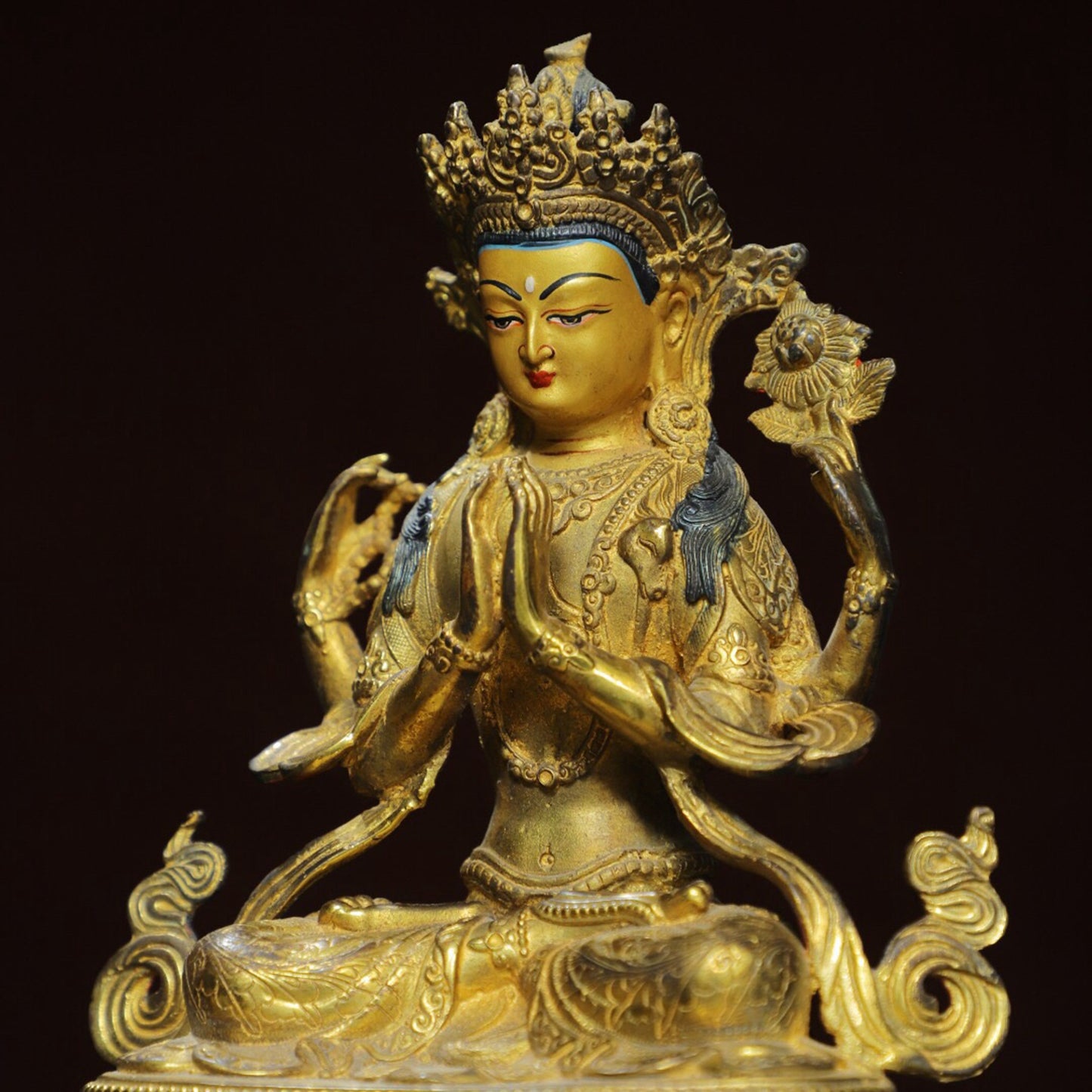 Chinese antique pure copper [Four Armed Guanyin] Buddha statue