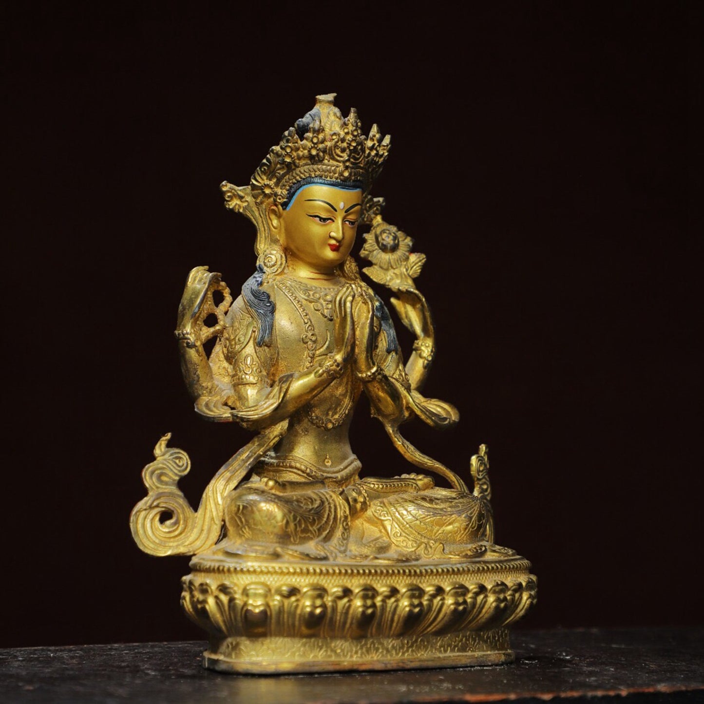 Chinese antique pure copper [Four Armed Guanyin] Buddha statue