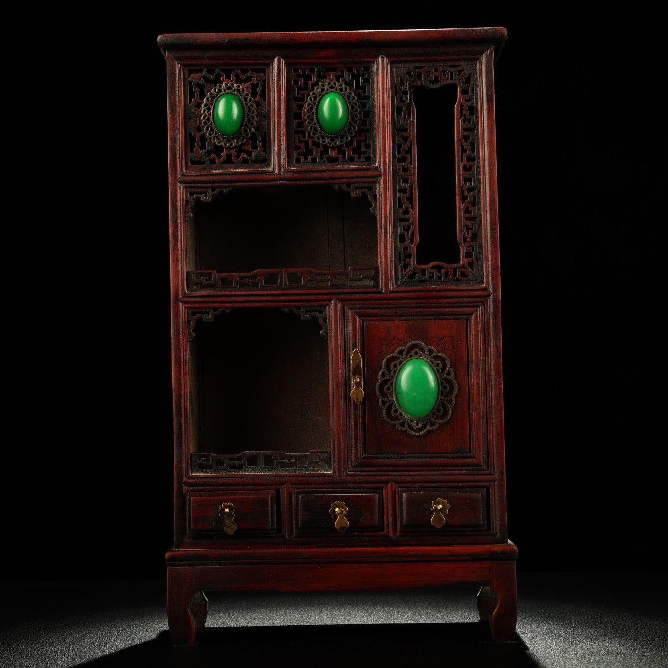 Chinese antique rosewood inlaid gemstone pocket cabinet