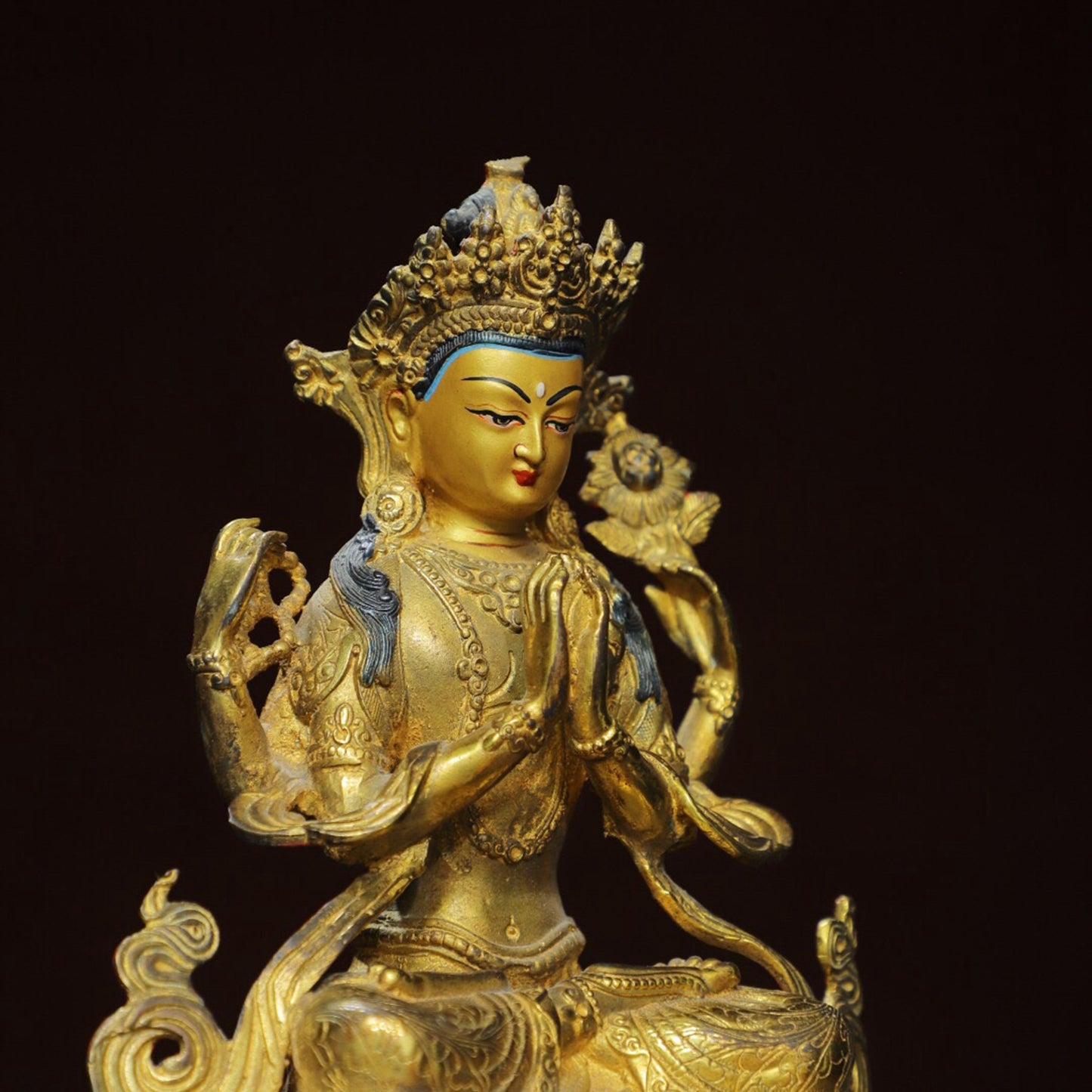 Chinese antique pure copper [Four Armed Guanyin] Buddha statue