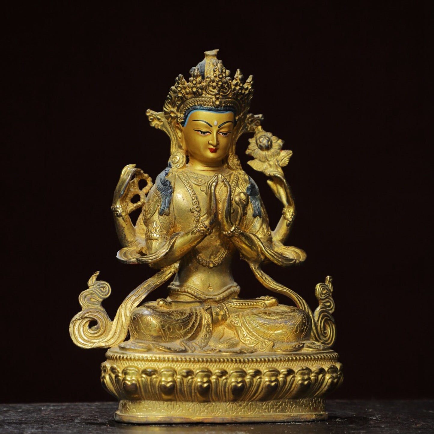 Chinese antique pure copper [Four Armed Guanyin] Buddha statue