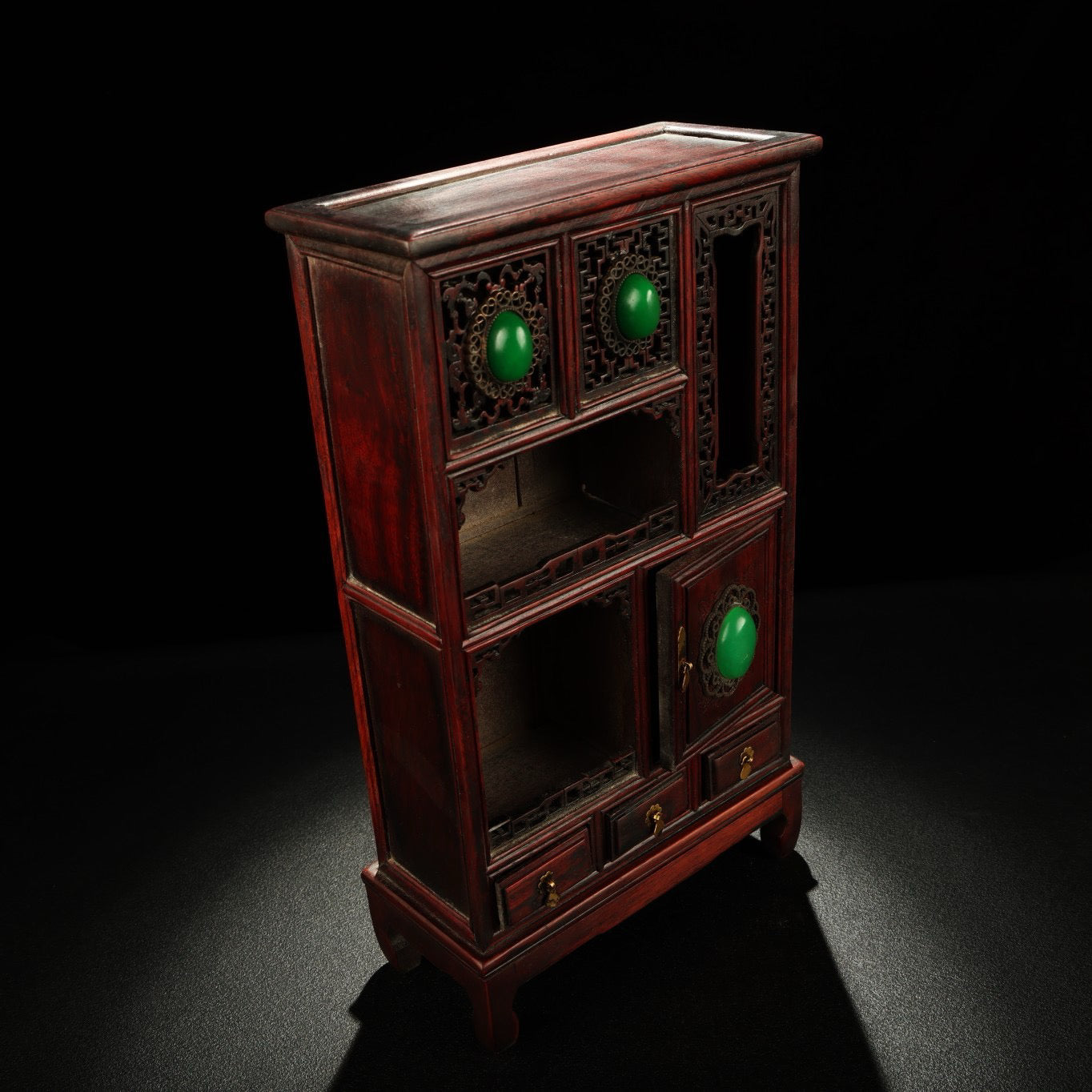 Chinese antique rosewood inlaid gemstone pocket cabinet