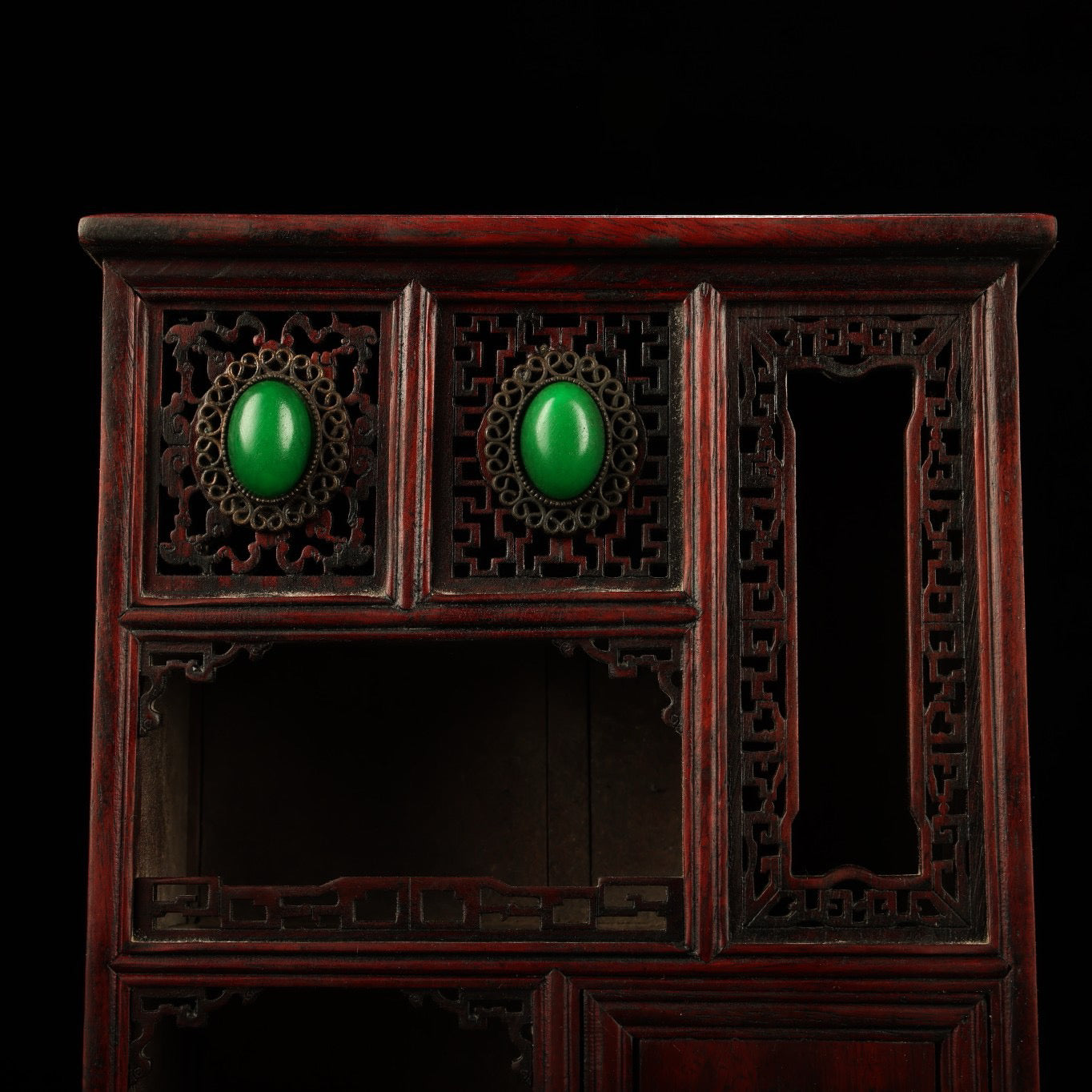 Chinese antique rosewood inlaid gemstone pocket cabinet